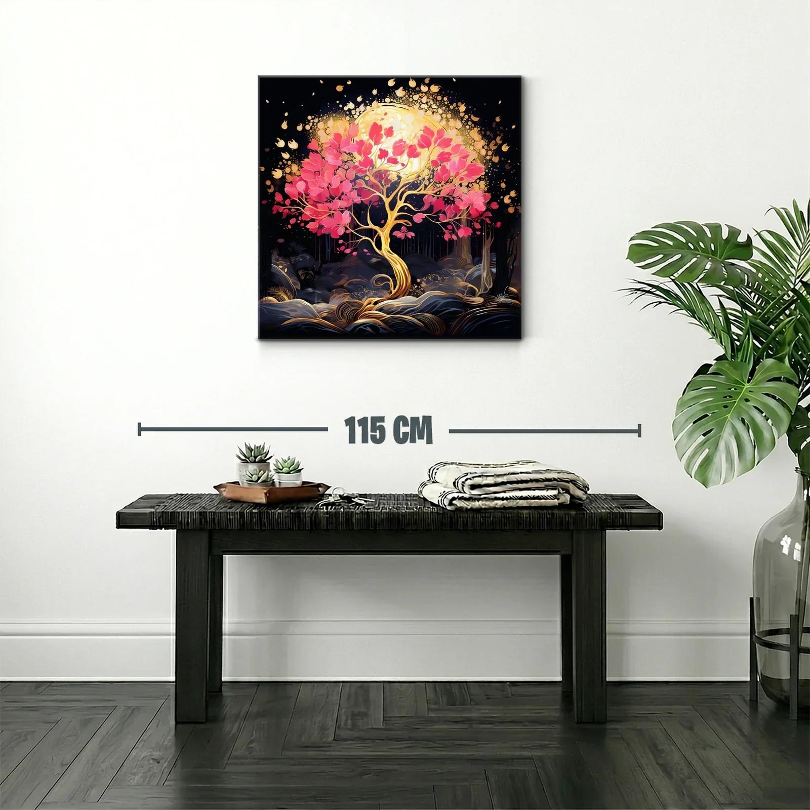 Árbol dorado con hojas rosas y luz resplandeciente — miniatura 2