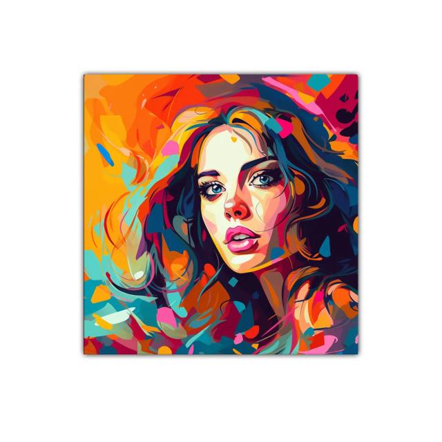 Retrato femenino vibrante con explosión de colores vivos