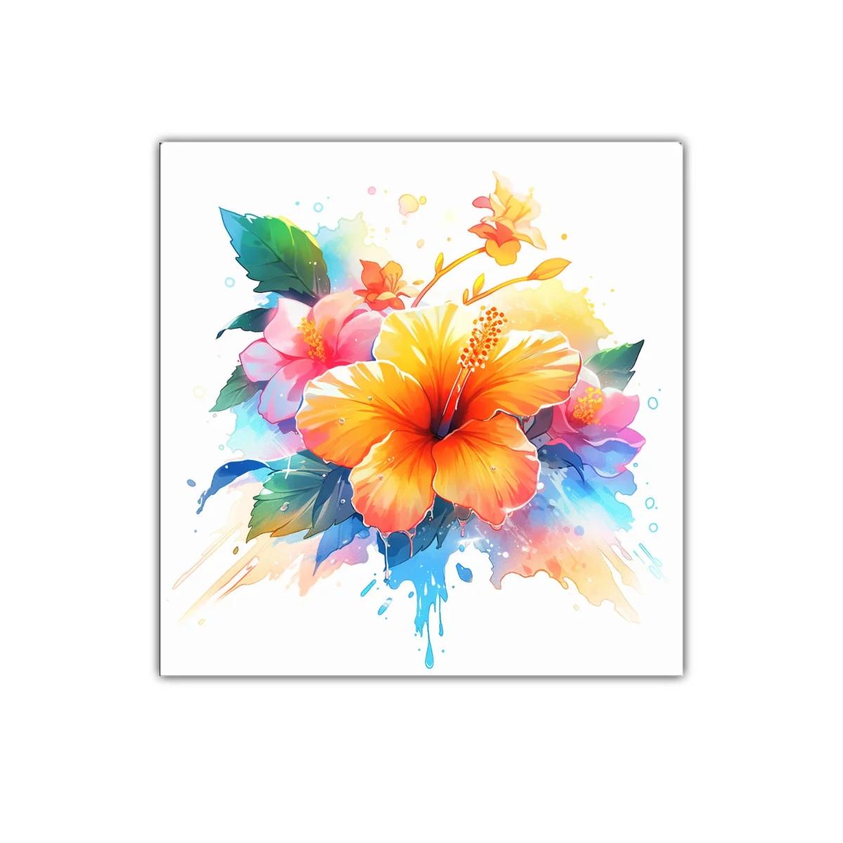 Vibrante composición floral con hibisco y tonos cálidos — imagen principal