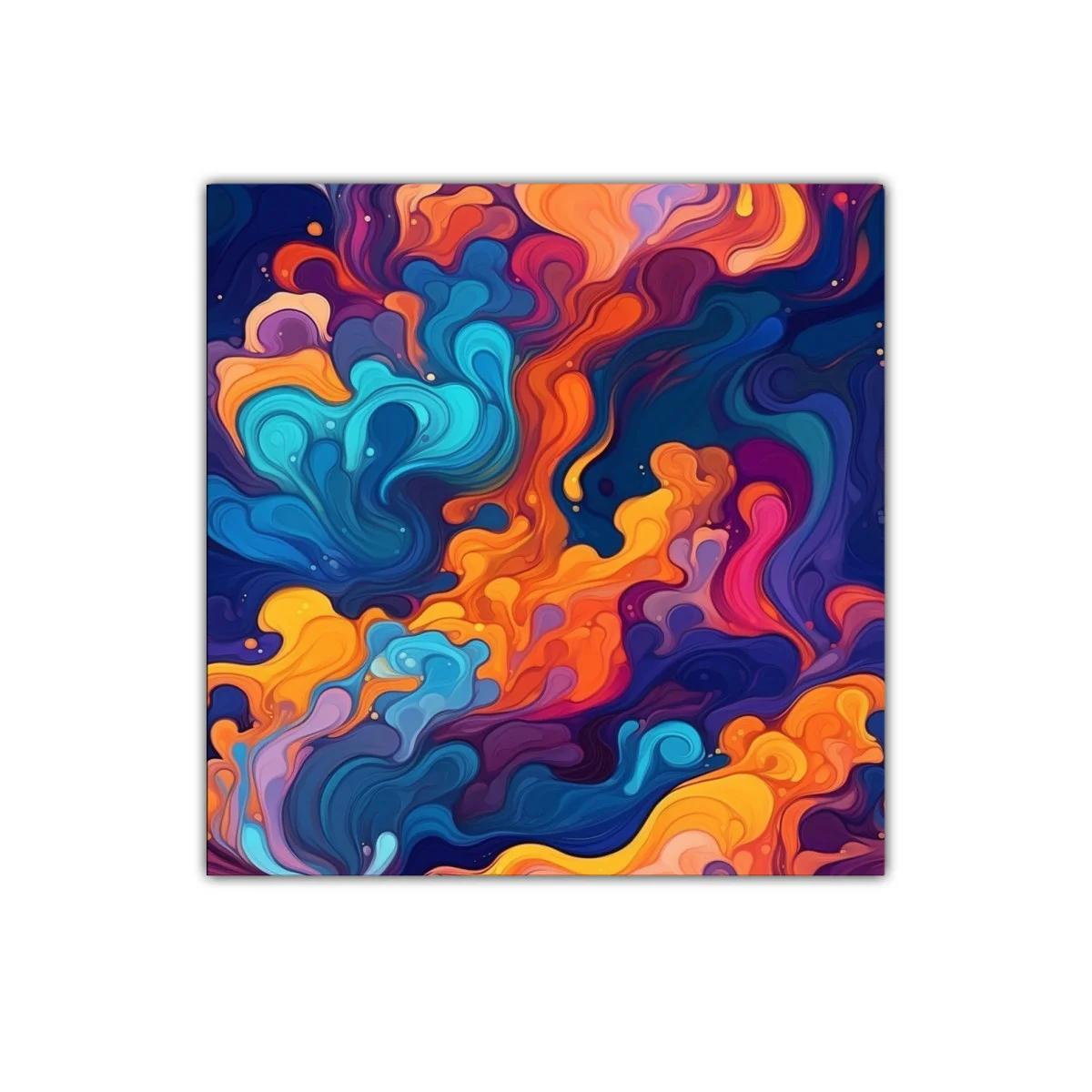 Cuadro abstracto vibrante con explosión de color y movimiento