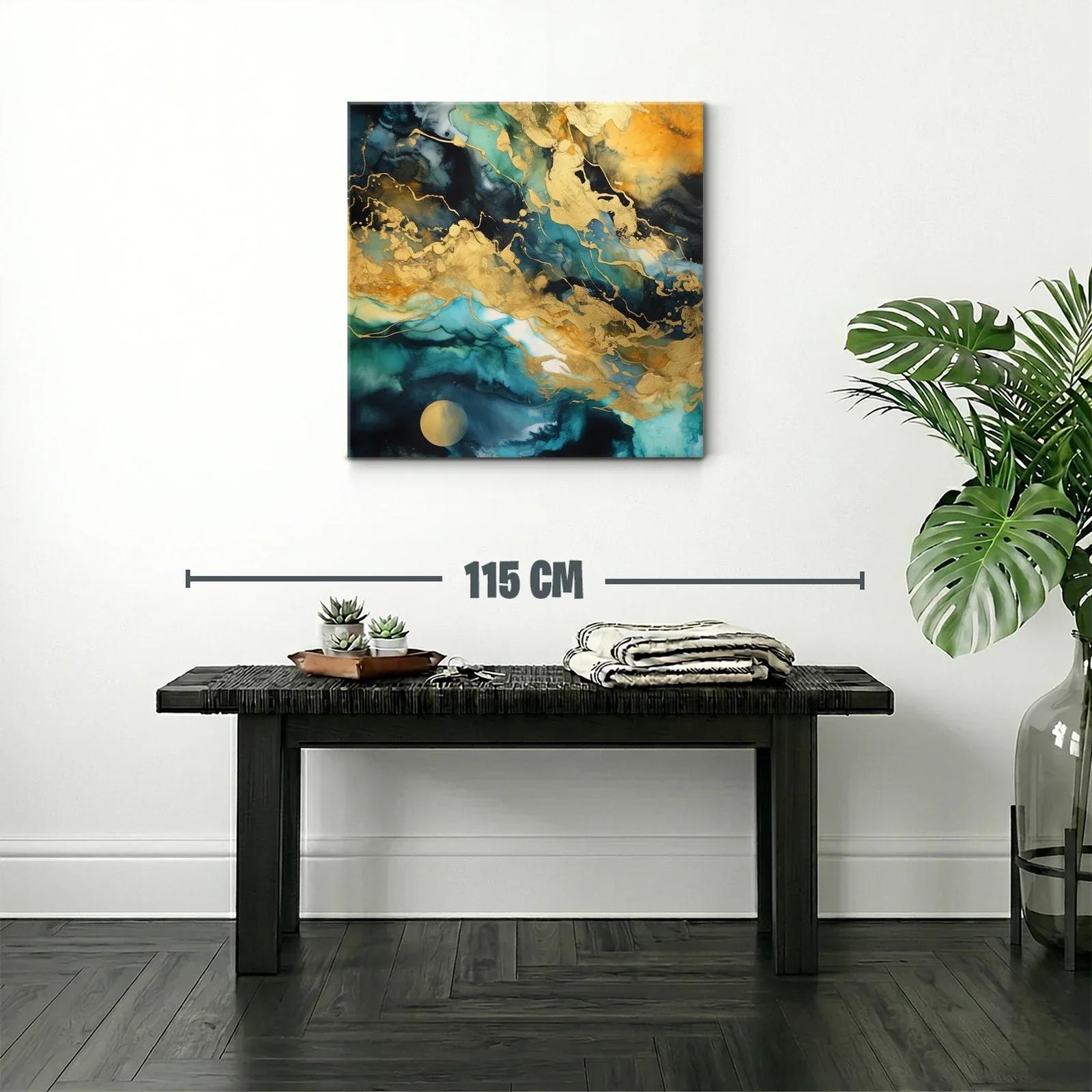 Cuadro abstracto con tonos dorados y azules intensos — miniatura 2