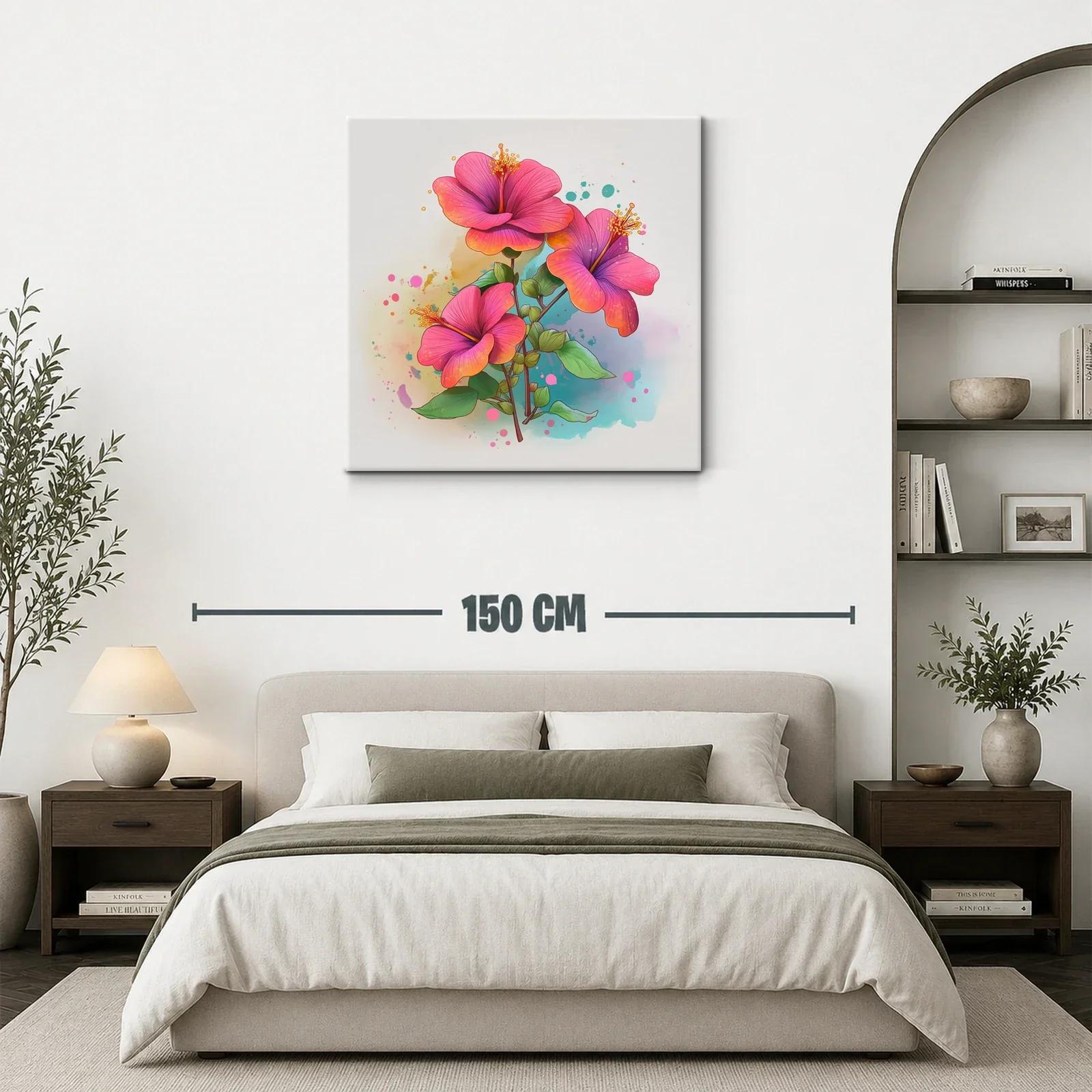 Vibrante cuadro con hibiscos en tonos rosas y naranjas — miniatura 3