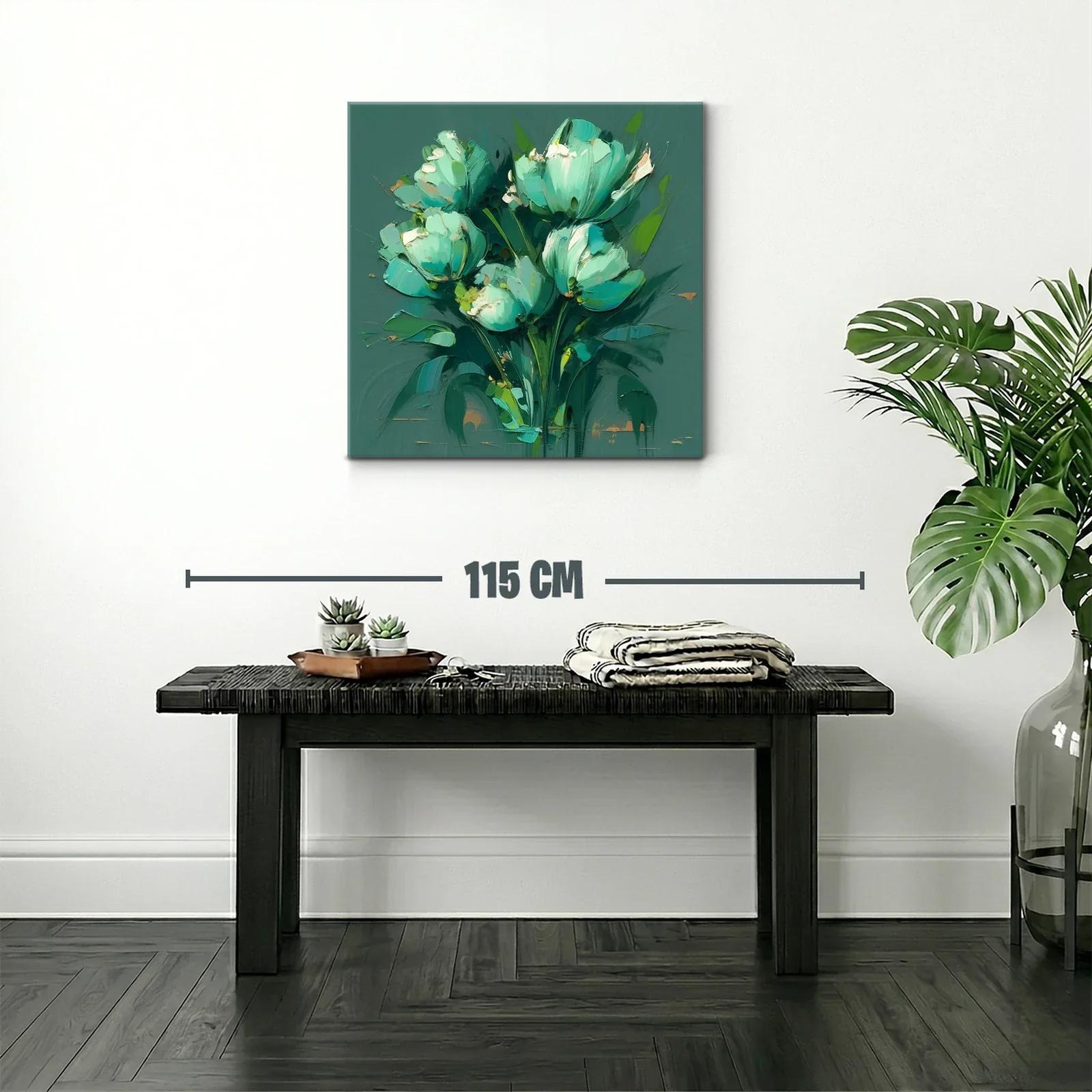 Cuadro moderno de flores en tonos verdes y azules — miniatura 2