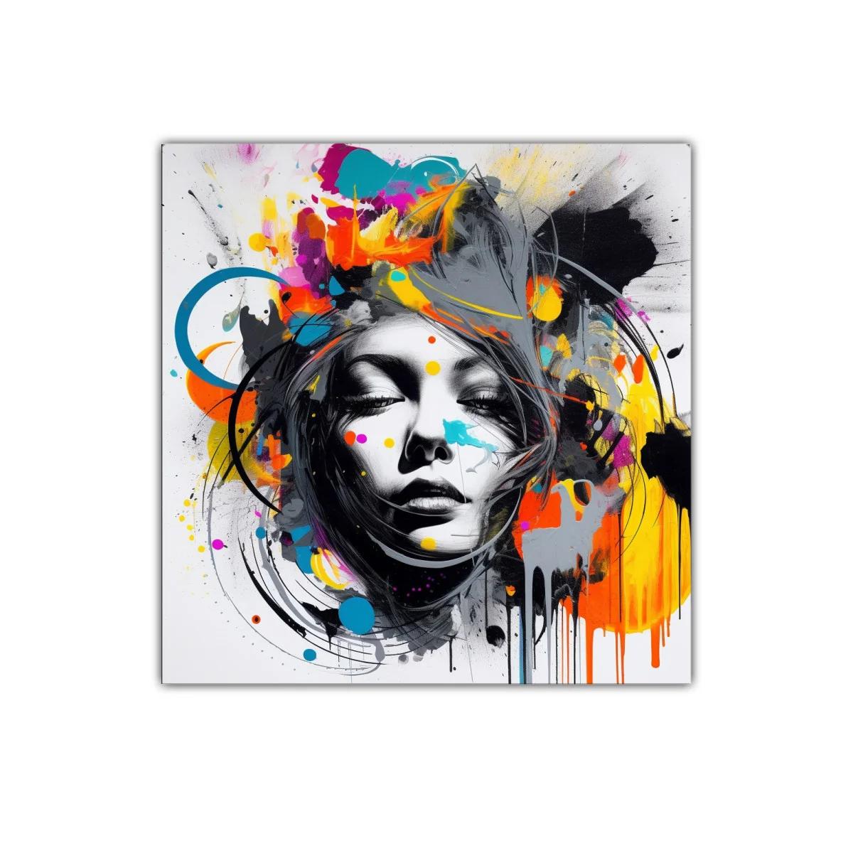 Retrato femenino vibrante con explosión de color y emociones