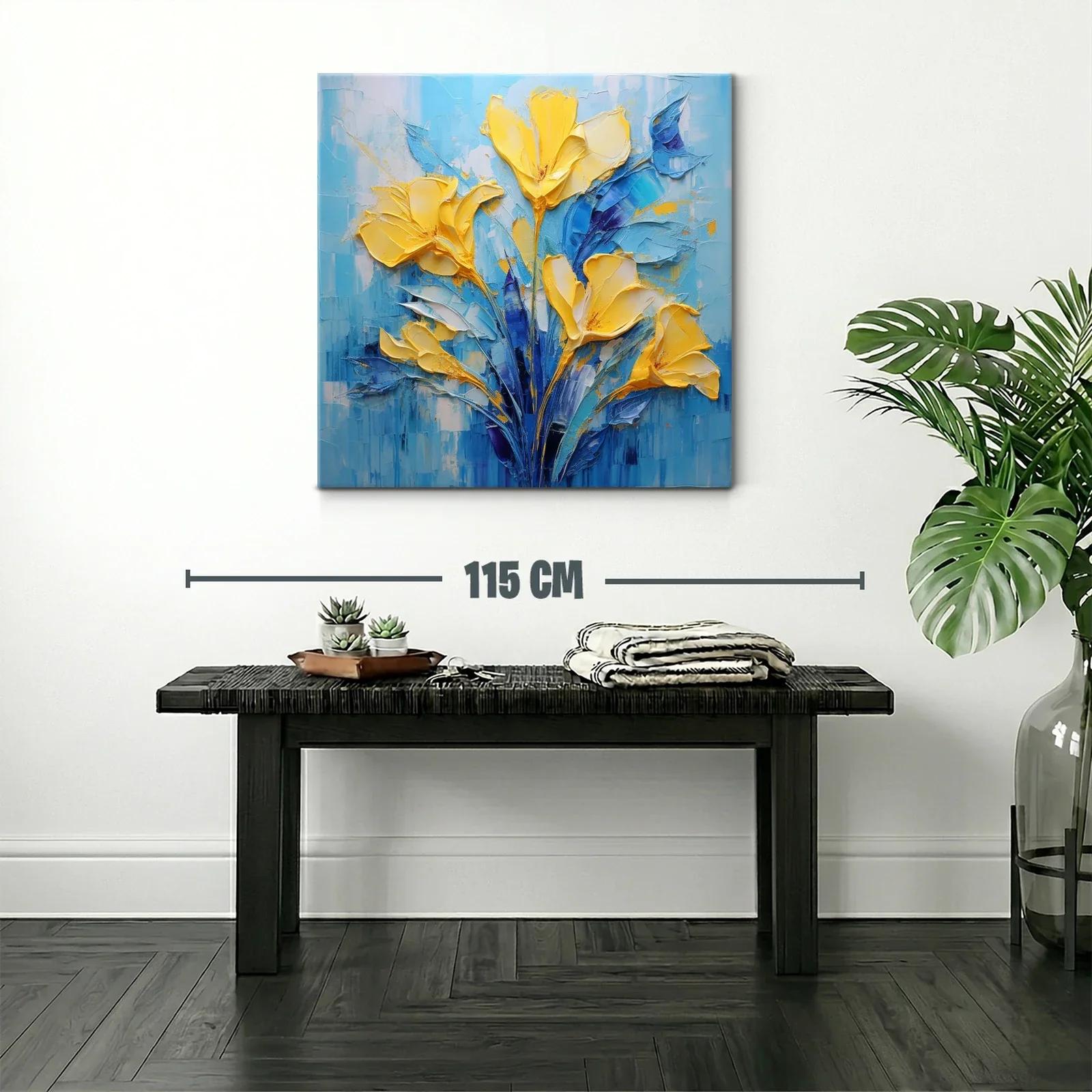 Cuadro floral vibrante con tonos amarillos y azules — miniatura 2