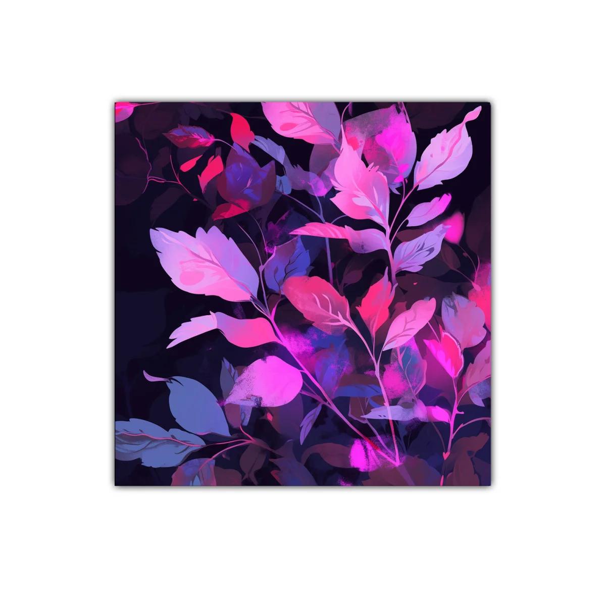 Cuadro decorativo hojas en tonos vibrantes rosa y azul