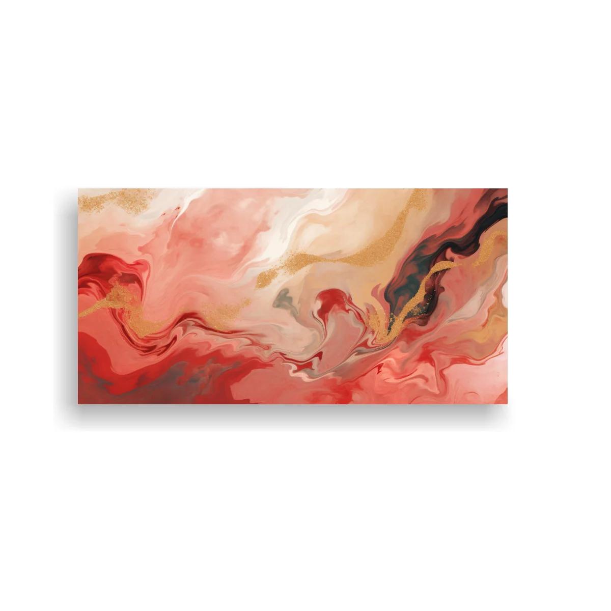 Cuadro abstracción fluida coral y carmesí