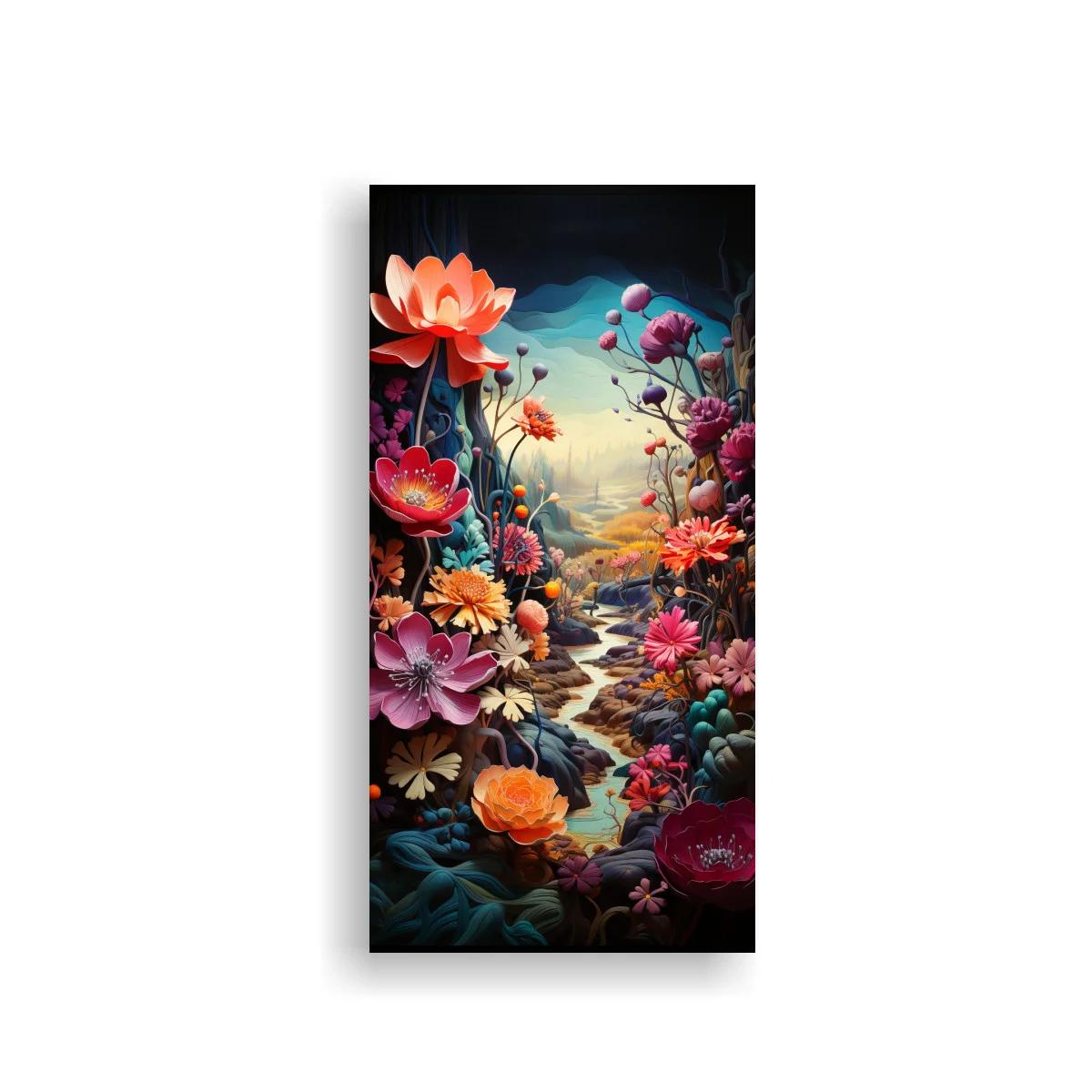 Cuadro flores fantásticas con sendero luminoso