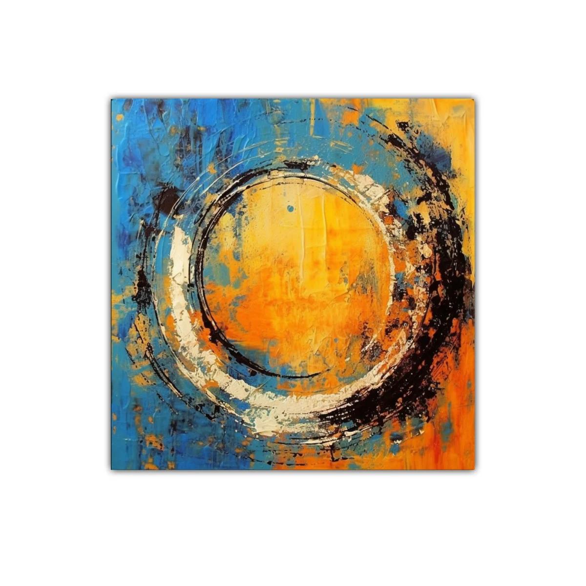 Cuadro abstracto con círculo dinámico en tonos cálidos y fríos — miniatura 1