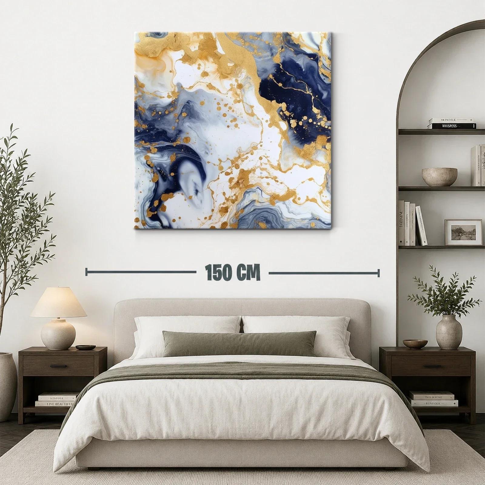 Cuadro abstracto con tonos dorados y azul marino elegante — miniatura 3