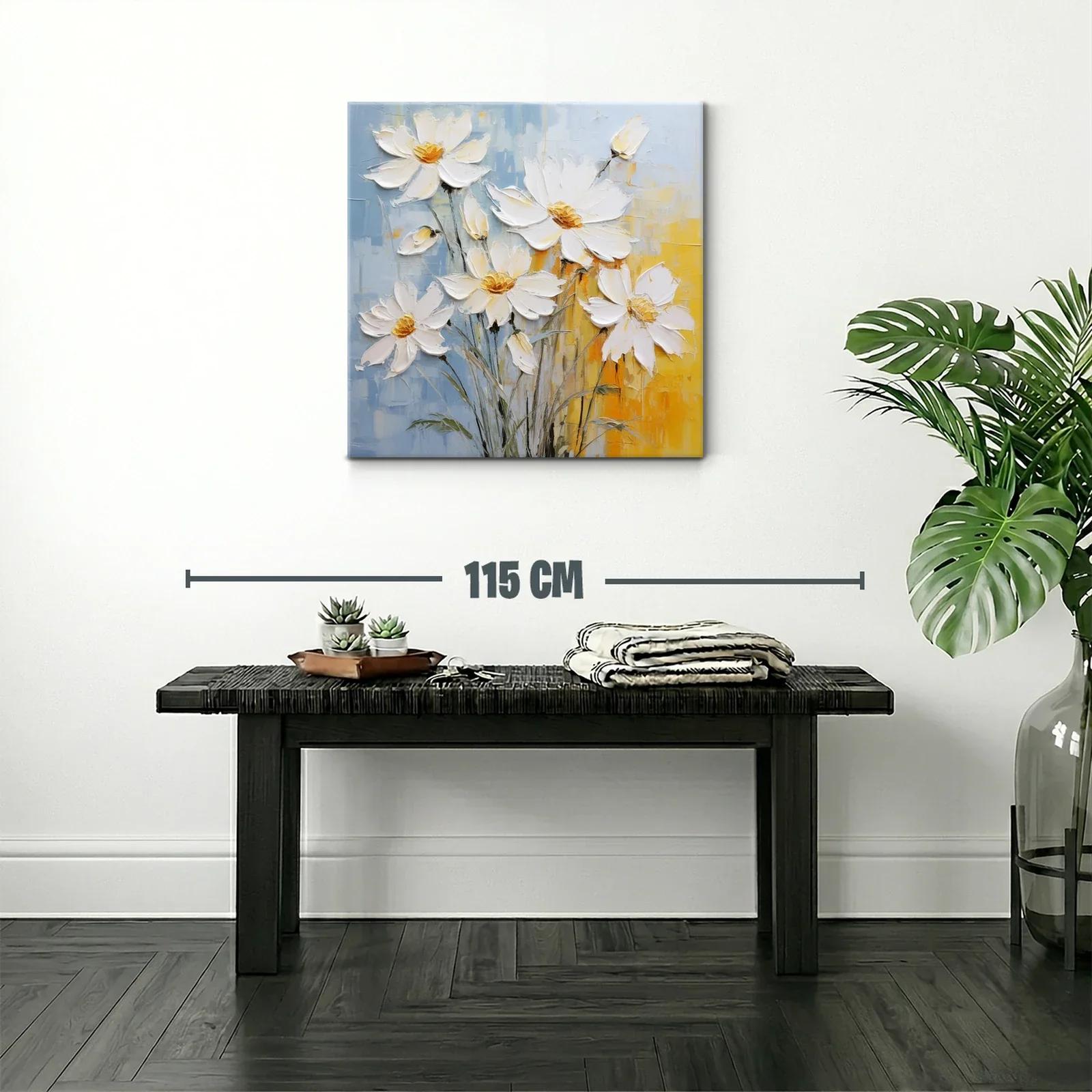 Cuadro con ramo de flores blancas y fondo azul y amarillo — miniatura 2