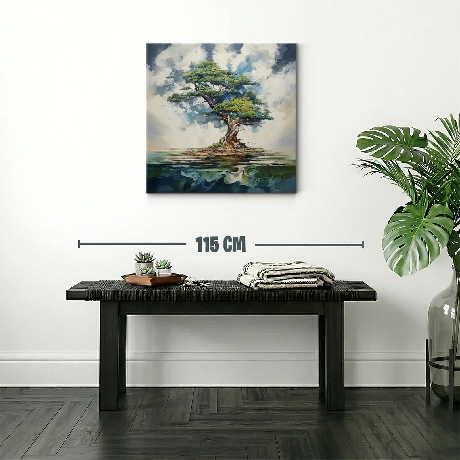 Árbol solitario con ramas expansivas sobre agua tranquila — miniatura 2