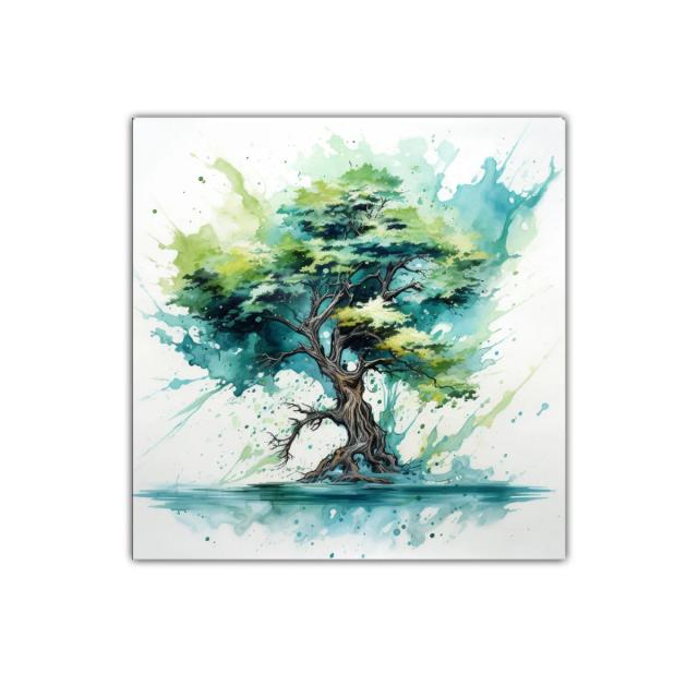 Árbol vibrante con tonos verdes y azules
