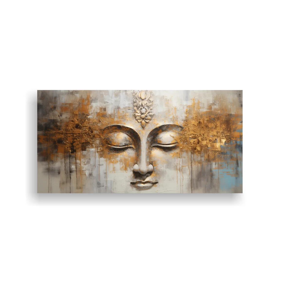 Cuadro rostro de Buda con ornamento frontal y detalles dorados