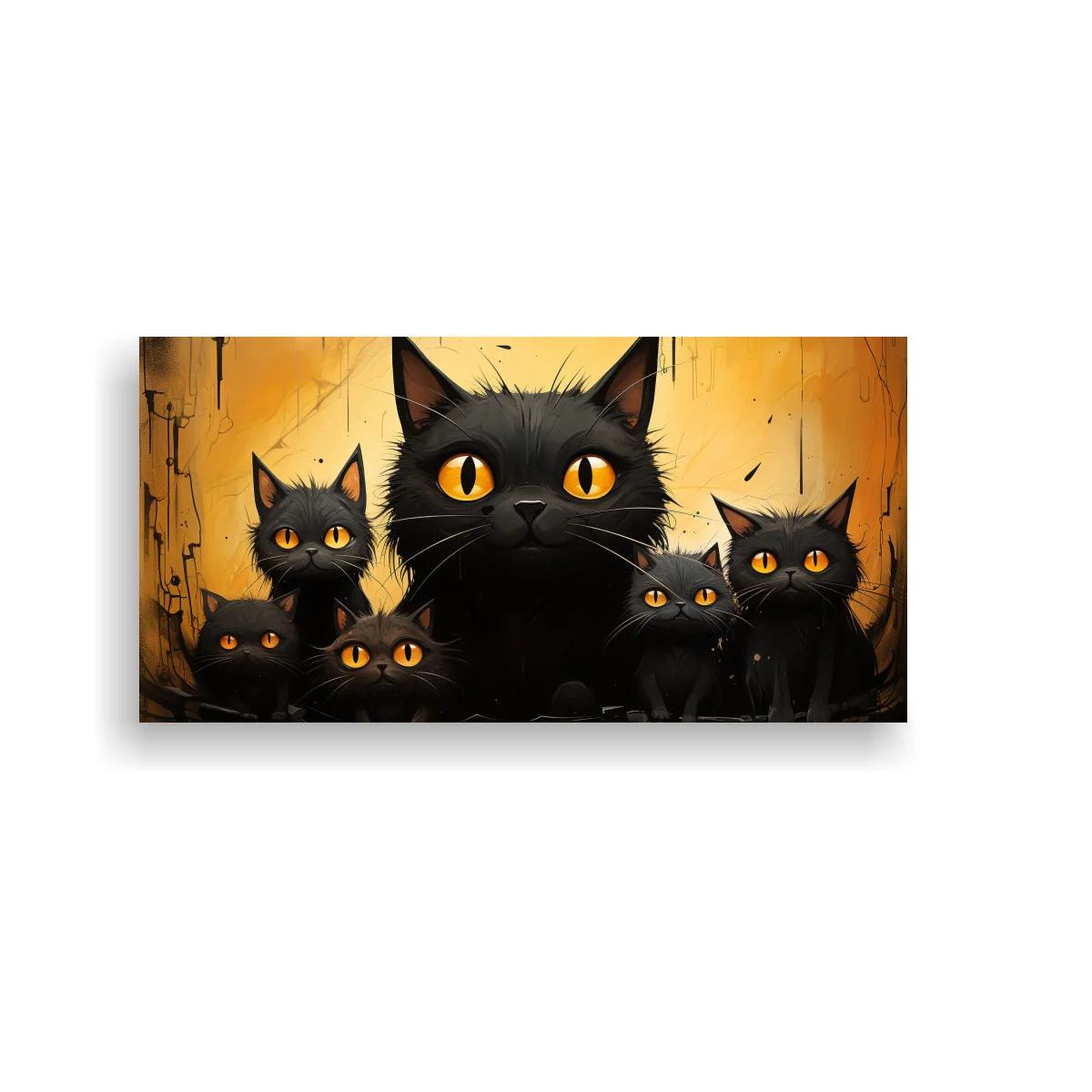 Cuadro grupo de gatos negros con ojos amarillos