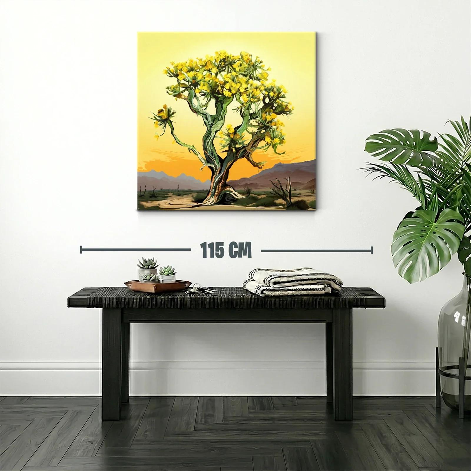 Árbol con flores amarillas en paisaje desértico al atardecer — miniatura 2