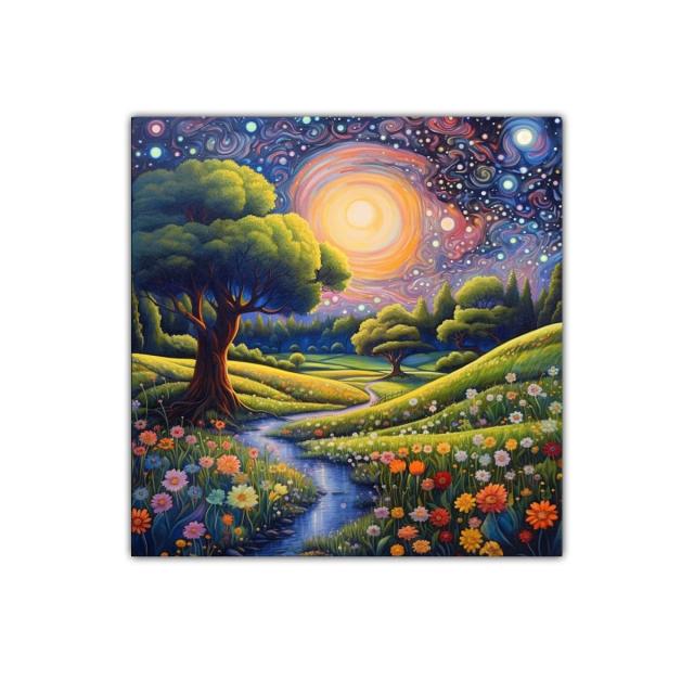 Paisaje nocturno con flores y cielo estrellado vibrante