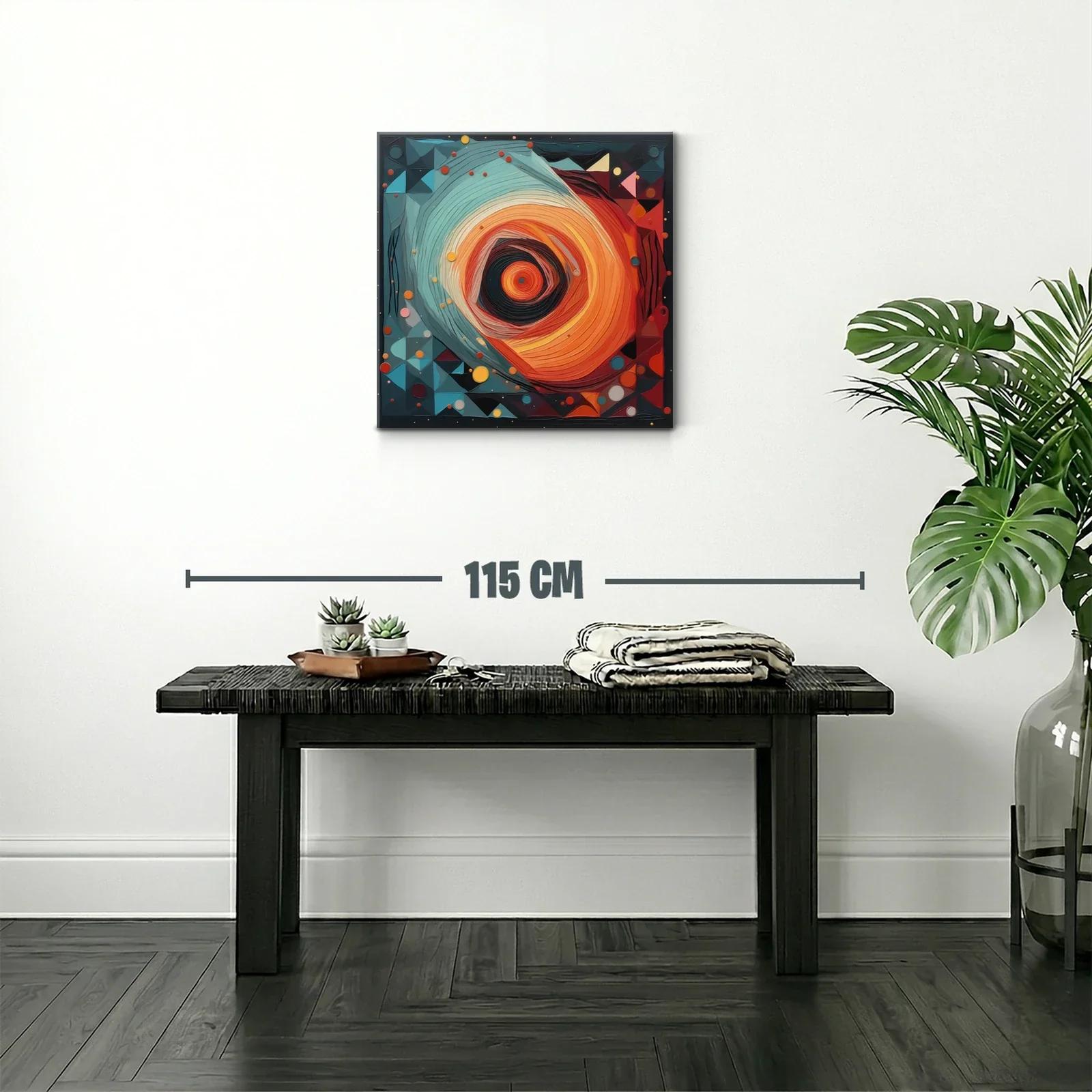 Cuadro abstracto con movimiento circular en tonos cálidos y fríos — miniatura 2
