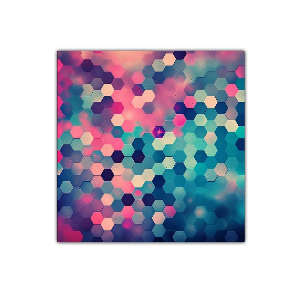Cuadro decorativo hexagonal con tonos vivos y suaves tonos azules — imagen principal