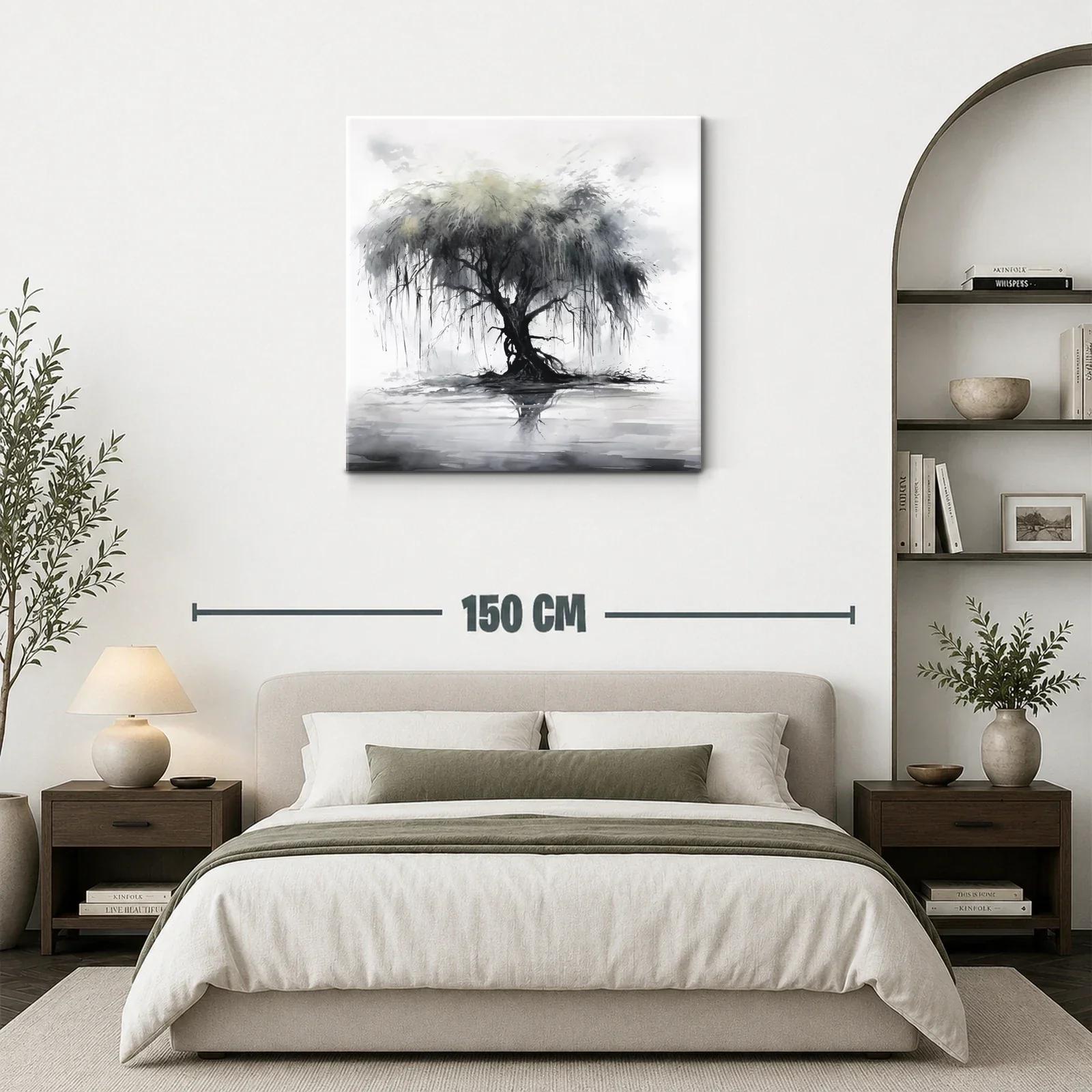 Árbol solitario con reflejo en tonos grises y suaves verdes — miniatura 3