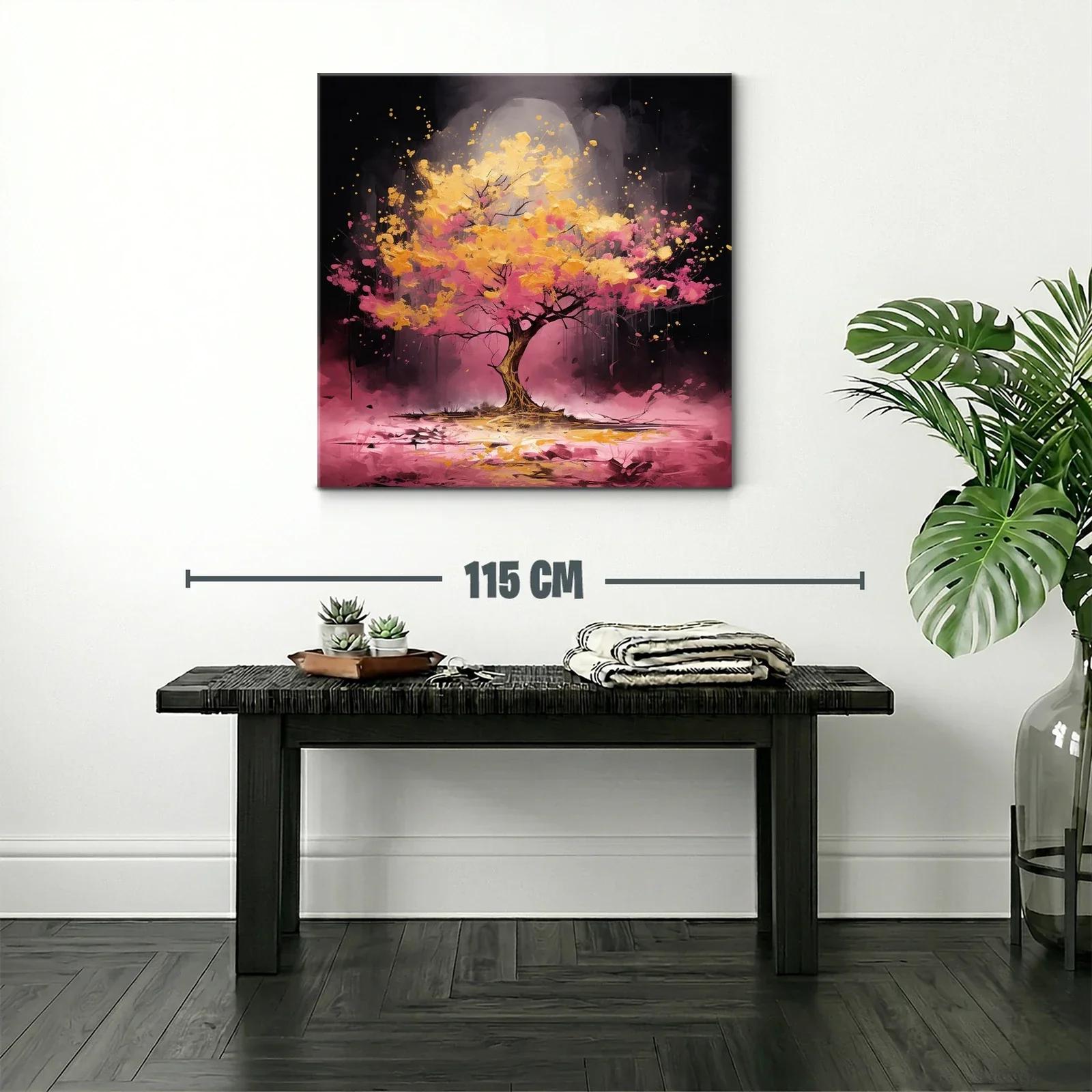 Árbol vibrante con tonos dorados y rosas en fondo oscuro — miniatura 2