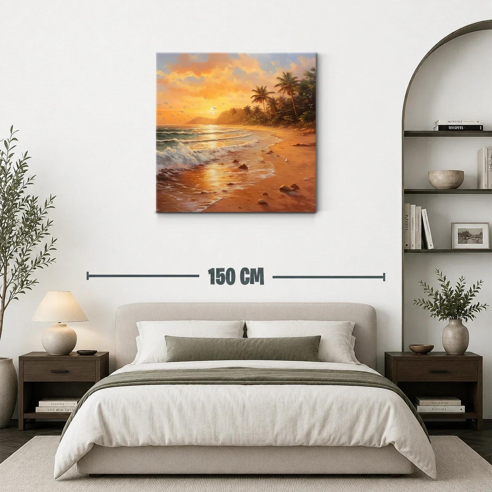 Sereno atardecer tropical con palmeras y olas suaves — miniatura 3