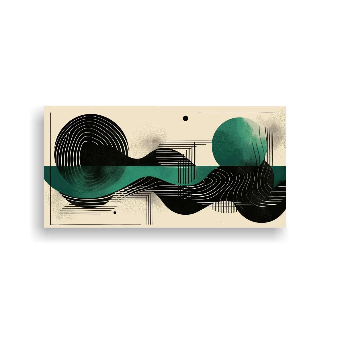 Cuadro abstracto con dos discos grandes y ondas negras