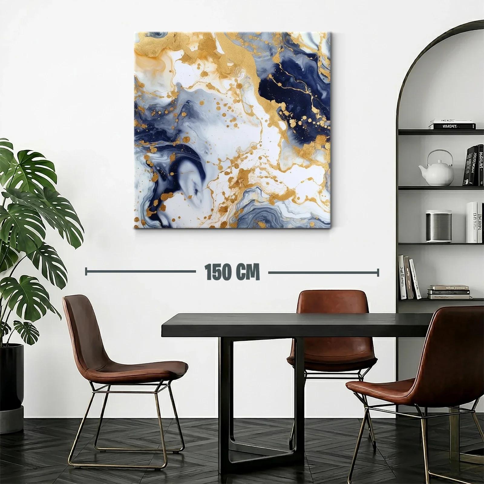 Cuadro abstracto con tonos dorados y azul marino elegante — miniatura 2