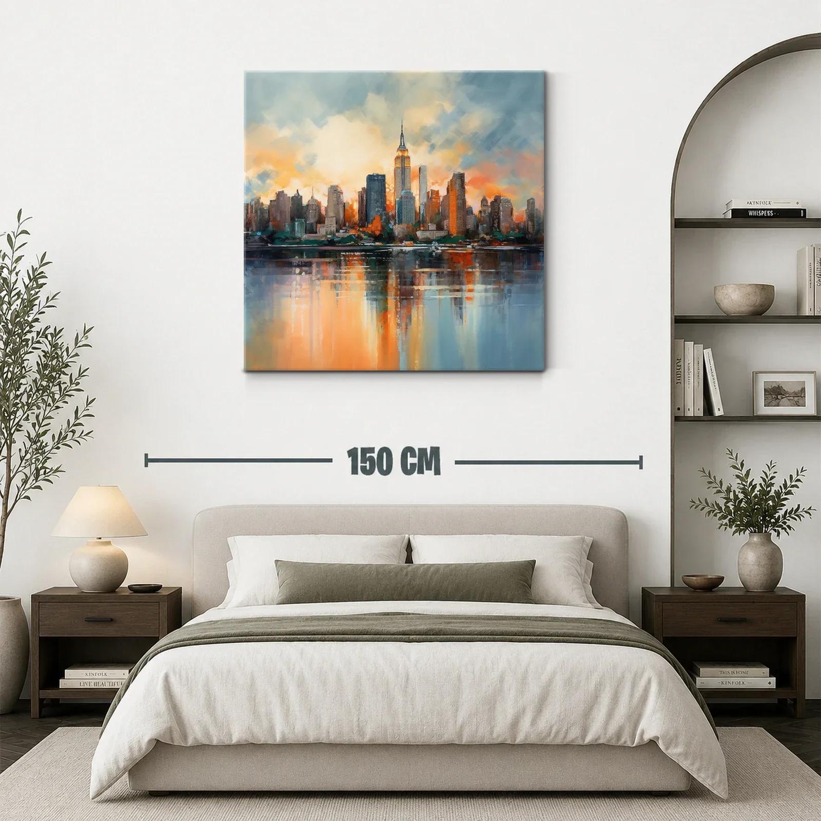 Atardecer vibrante en skyline urbano con reflejos en agua — miniatura 3