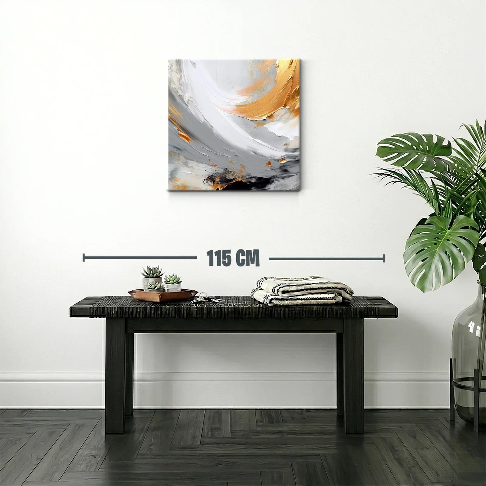Cuadro abstracto con tonos grises y dorados elegantes — miniatura 2