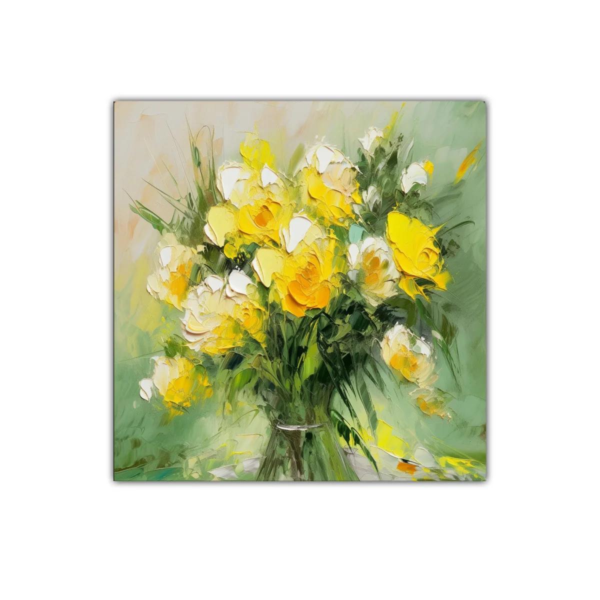 Cuadro decorativo con ramo vibrante de flores amarillas y blancas — imagen principal