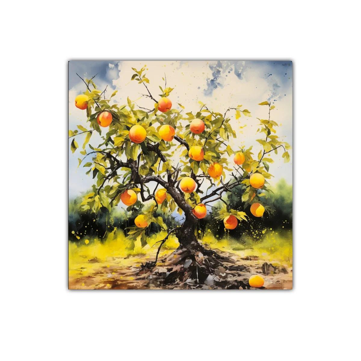 Árbol frutal con melocotones en vibrante paisaje natural — miniatura 1