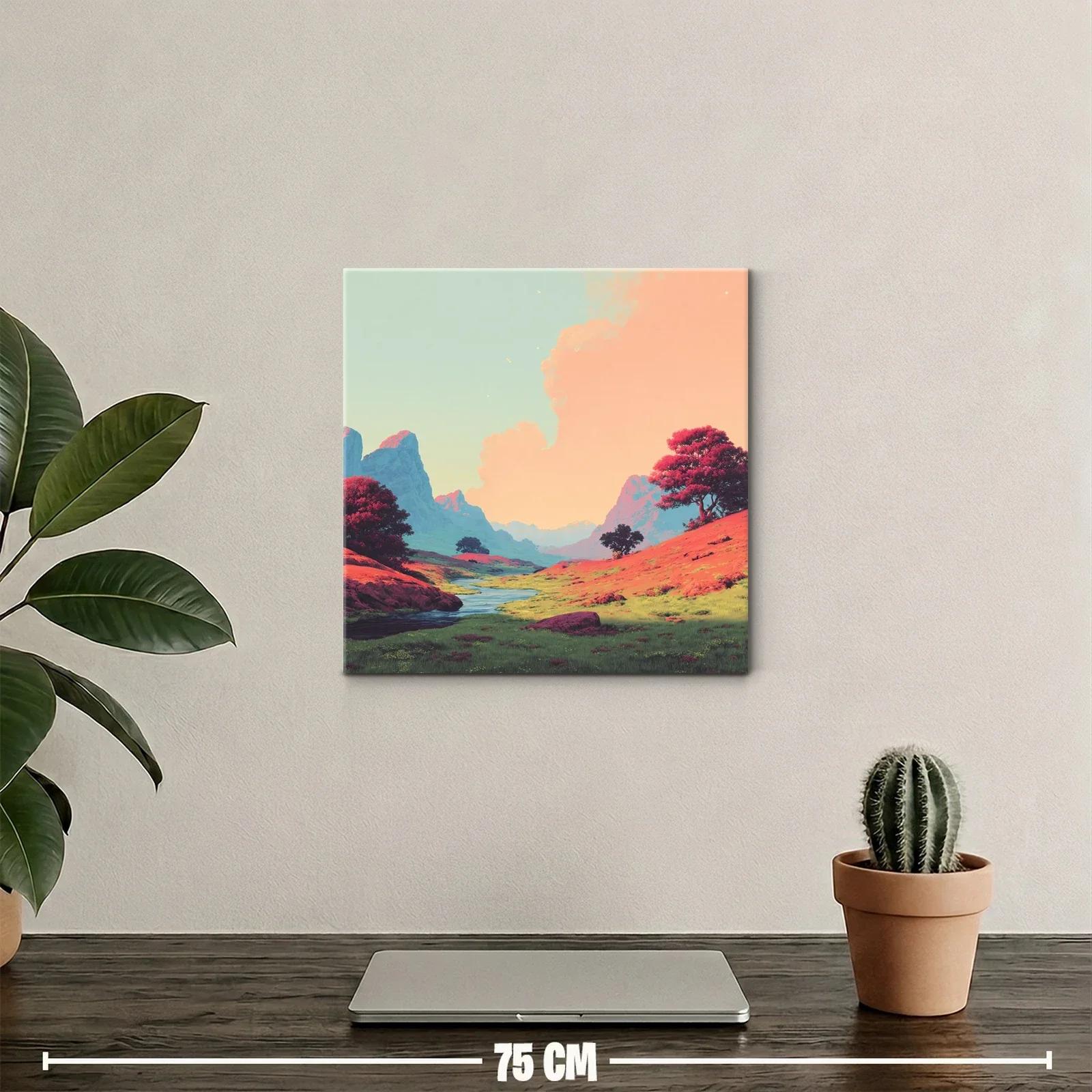 Paisaje sereno con colinas y río bajo cielo pastel — miniatura 2