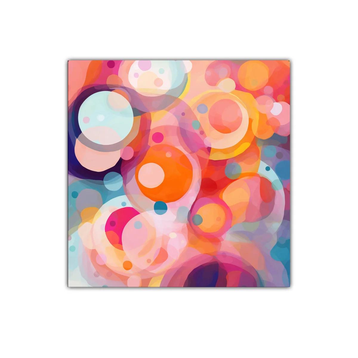Cuadro abstracto con formas circulares en tonos cálidos y fríos — imagen principal