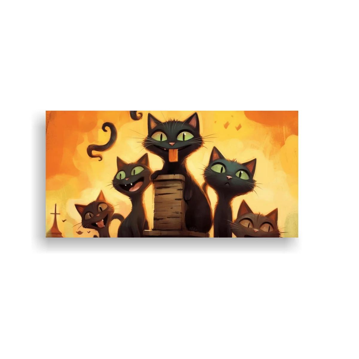 Cuadro grupo de gatos negros con sonrisas marcadas