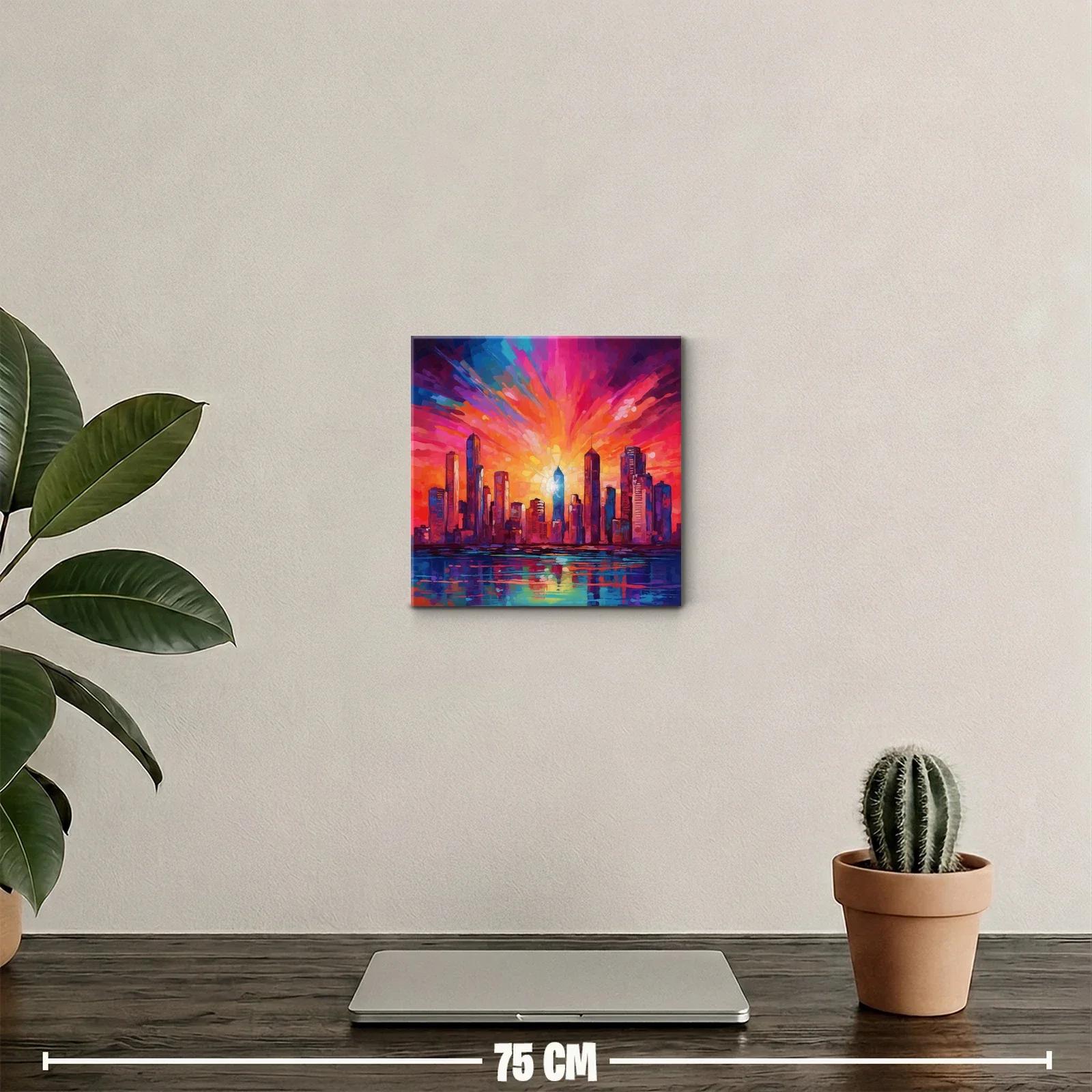 Atardecer vibrante sobre la ciudad moderna en tonos cálidos — miniatura 2