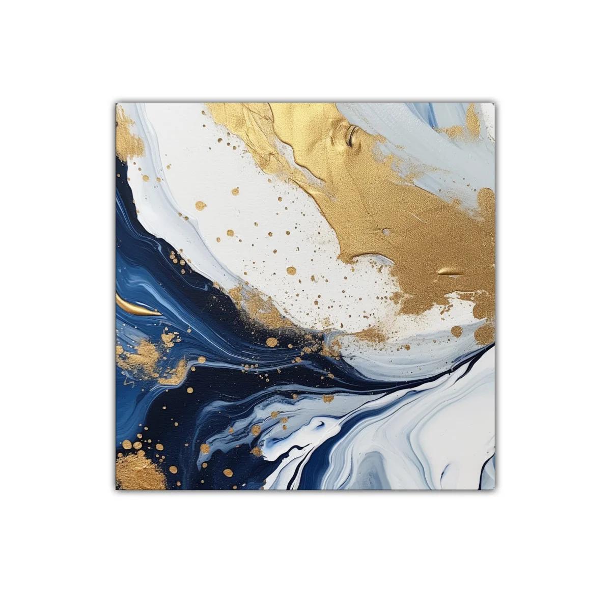 Cuadro decorativo con efecto marmoleado en azul y dorado