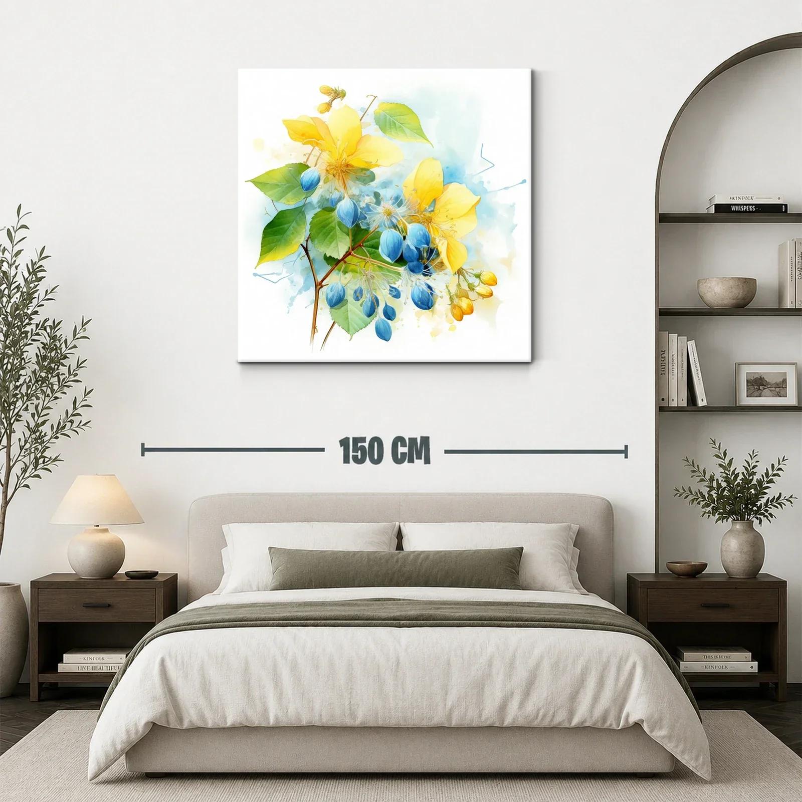 Cuadro floral en tonos vibrantes azul y amarillo — miniatura 3