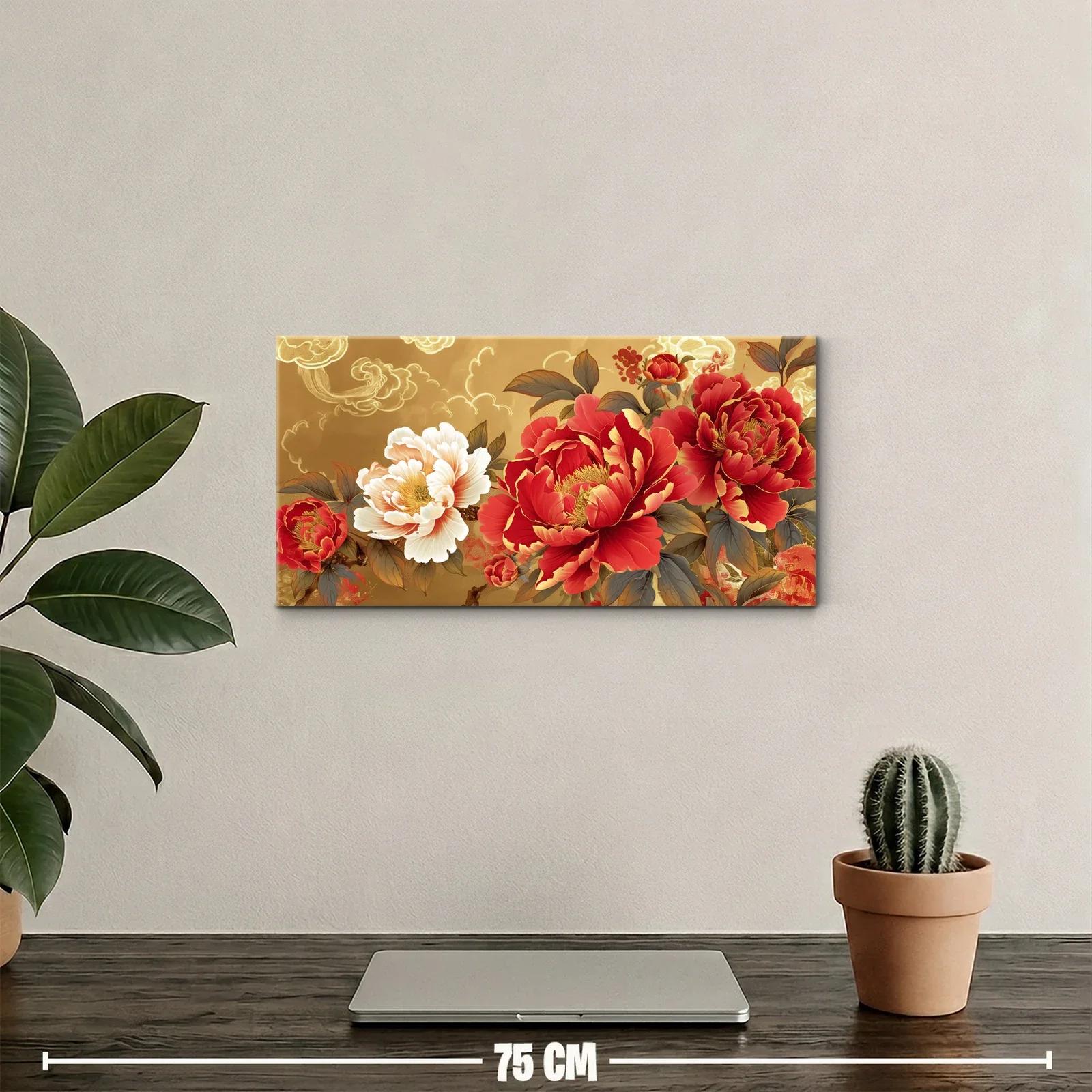 Cuadro peonías rojas con volutas decorativas — miniatura 2