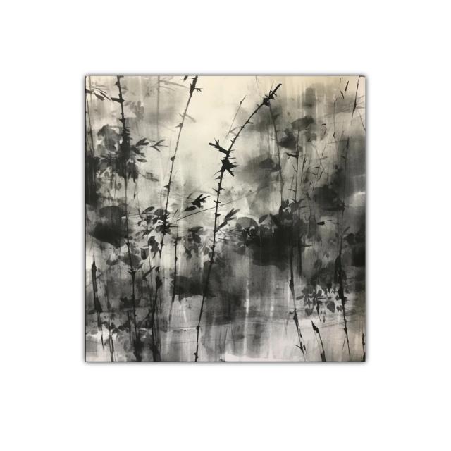 Arte abstracto con ramas en tonos grises y negros
