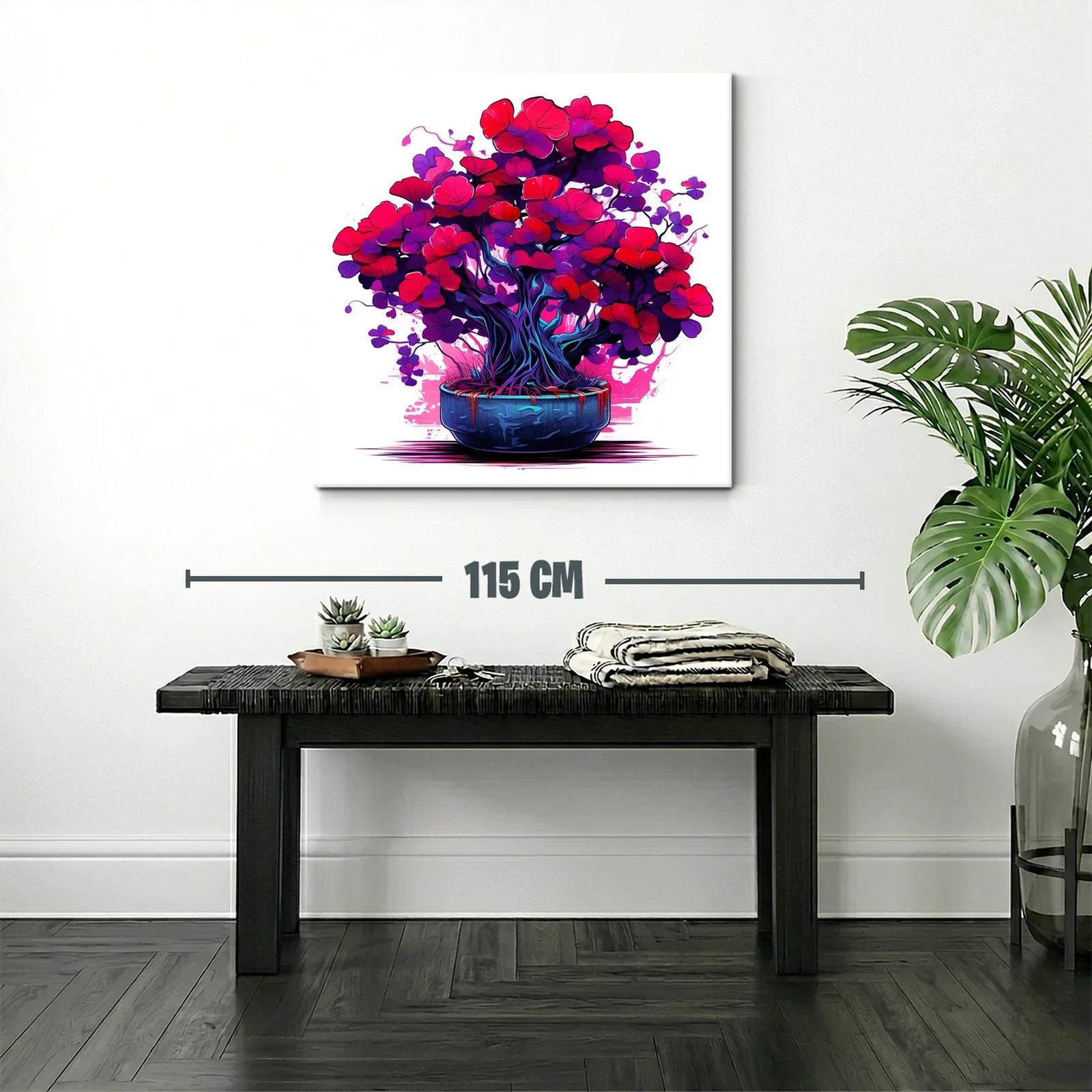 Cuadro vibrante de árbol floral en tonos rojos y púrpuras — miniatura 2