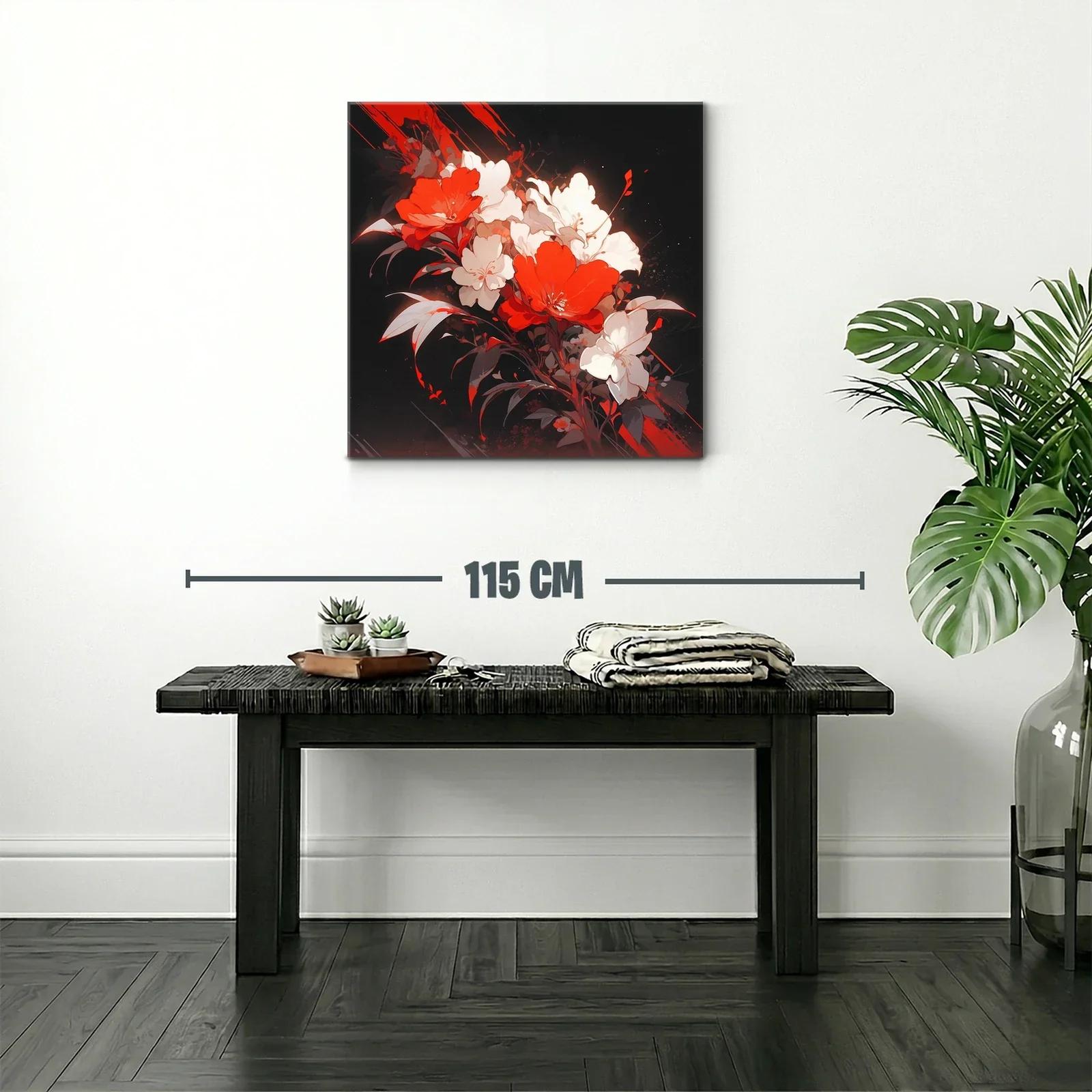 Composición floral vibrante en rojos y blancos sobre fondo oscuro — miniatura 2
