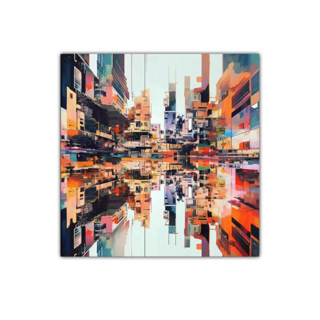 Arte urbano vibrante con reflejos y arquitectura moderna