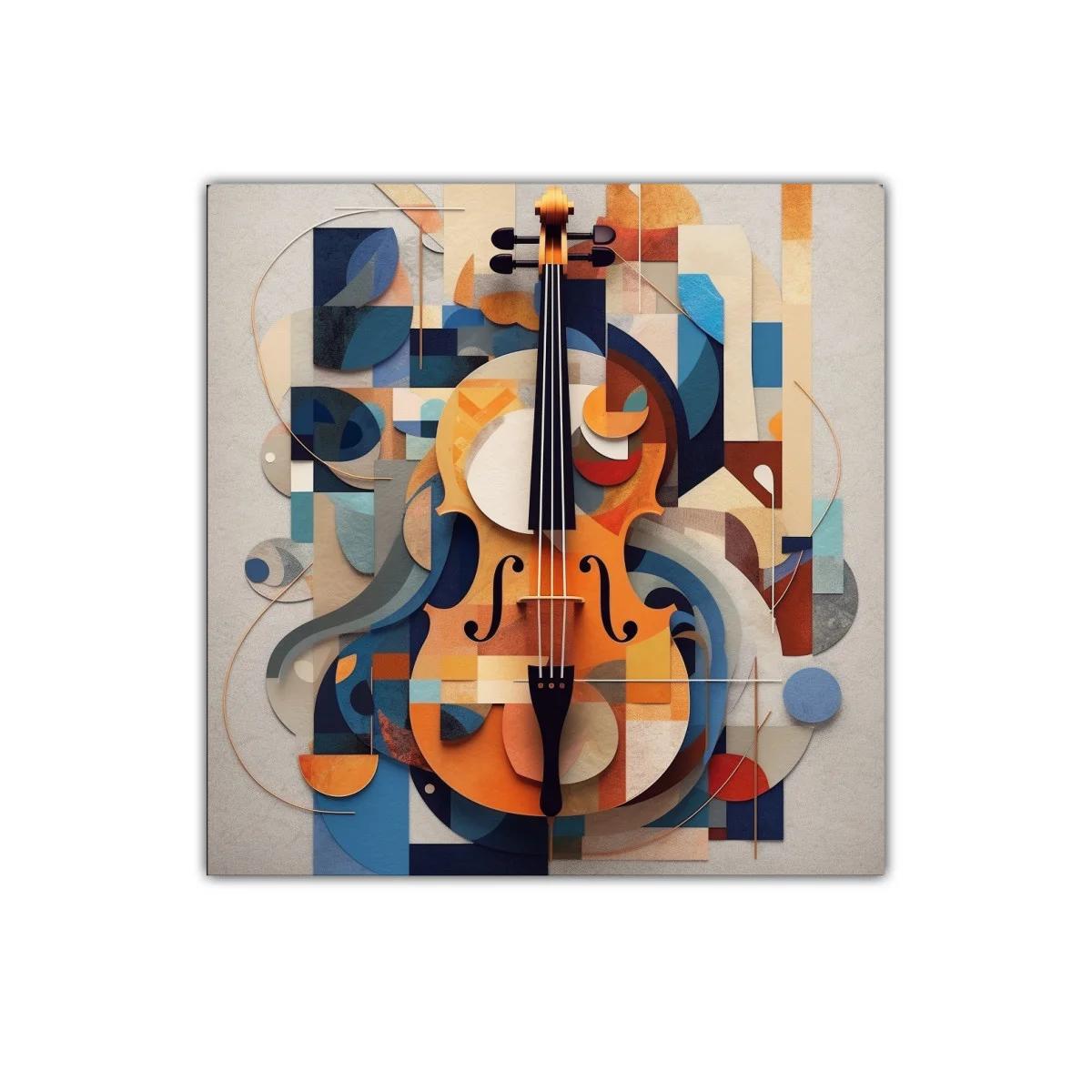Composición vibrante de violín con formas geométricas coloridas