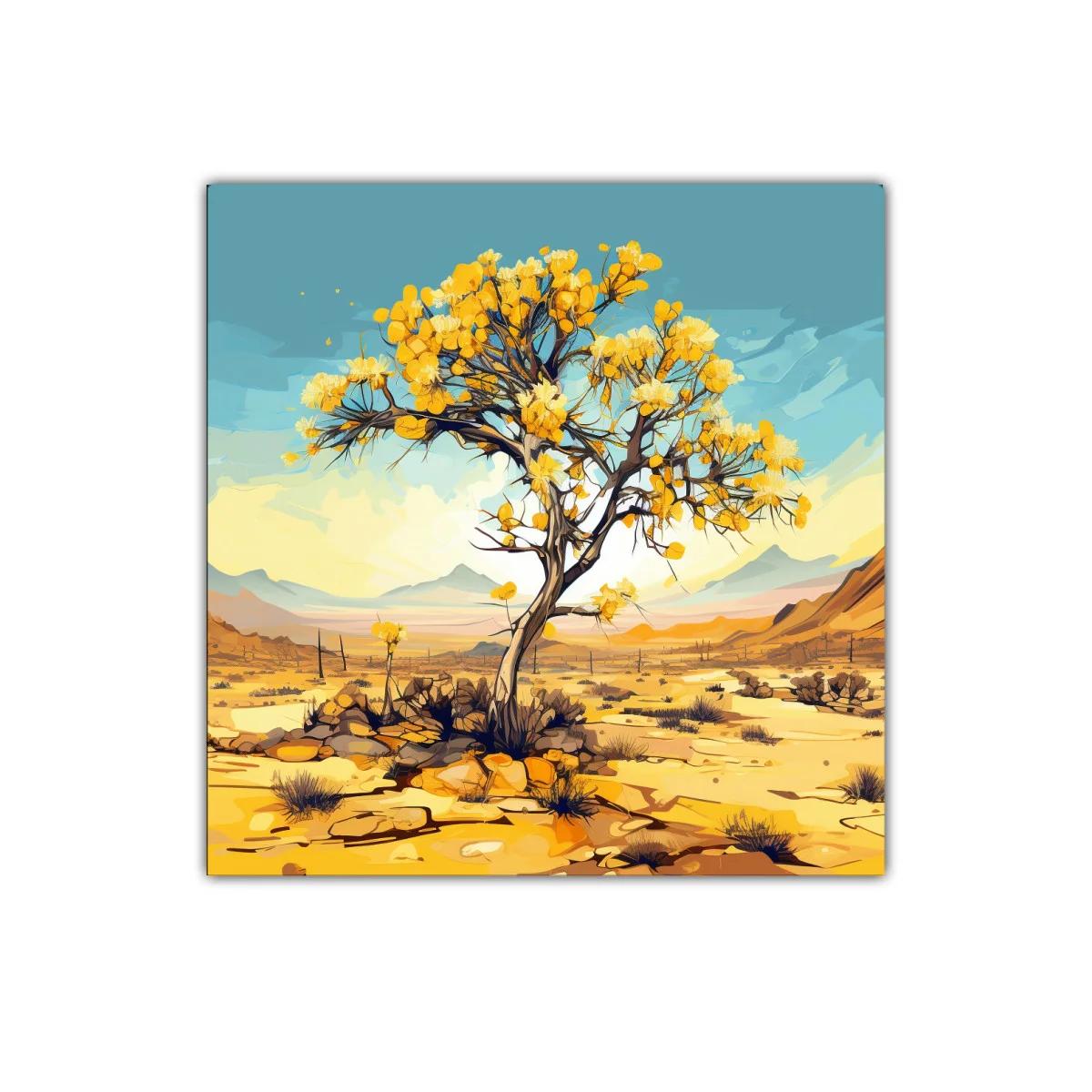 Árbol amarillo en paisaje desértico vibrante — imagen principal