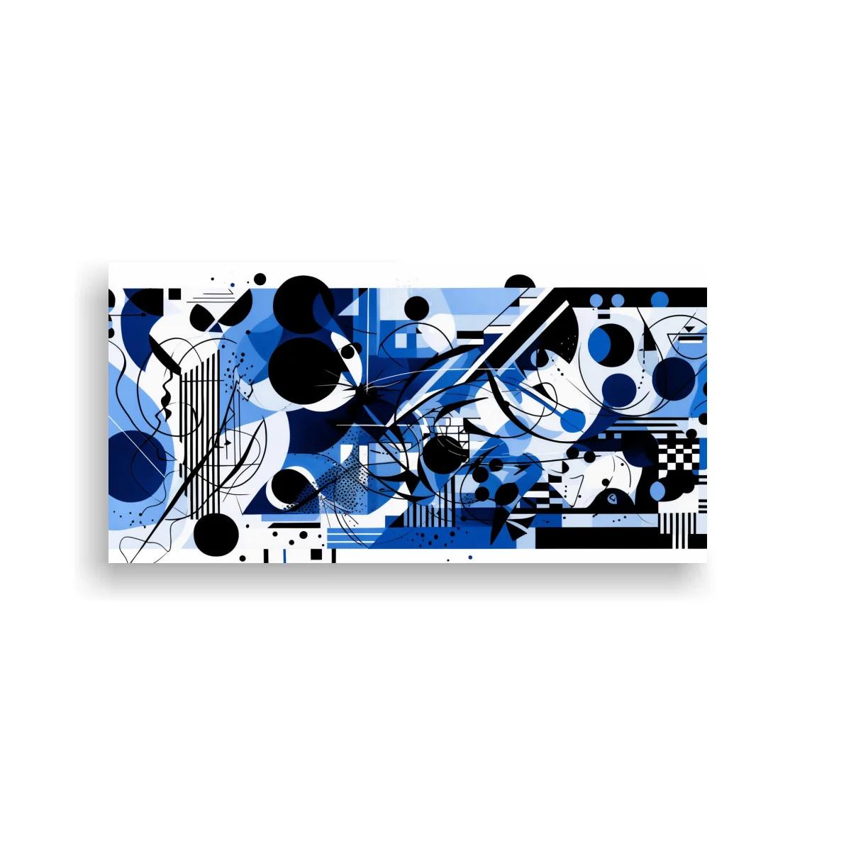Cuadro geométrico abstracto con rejillas y círculos azules