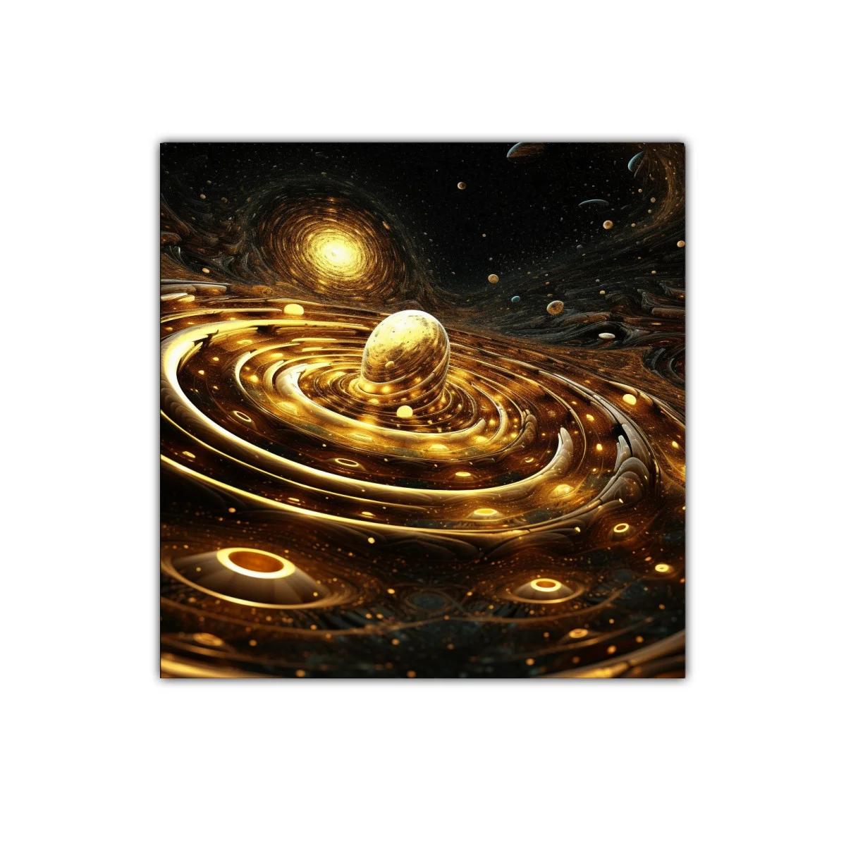 Cuadro abstracto con espirales doradas y estrellas — miniatura 1