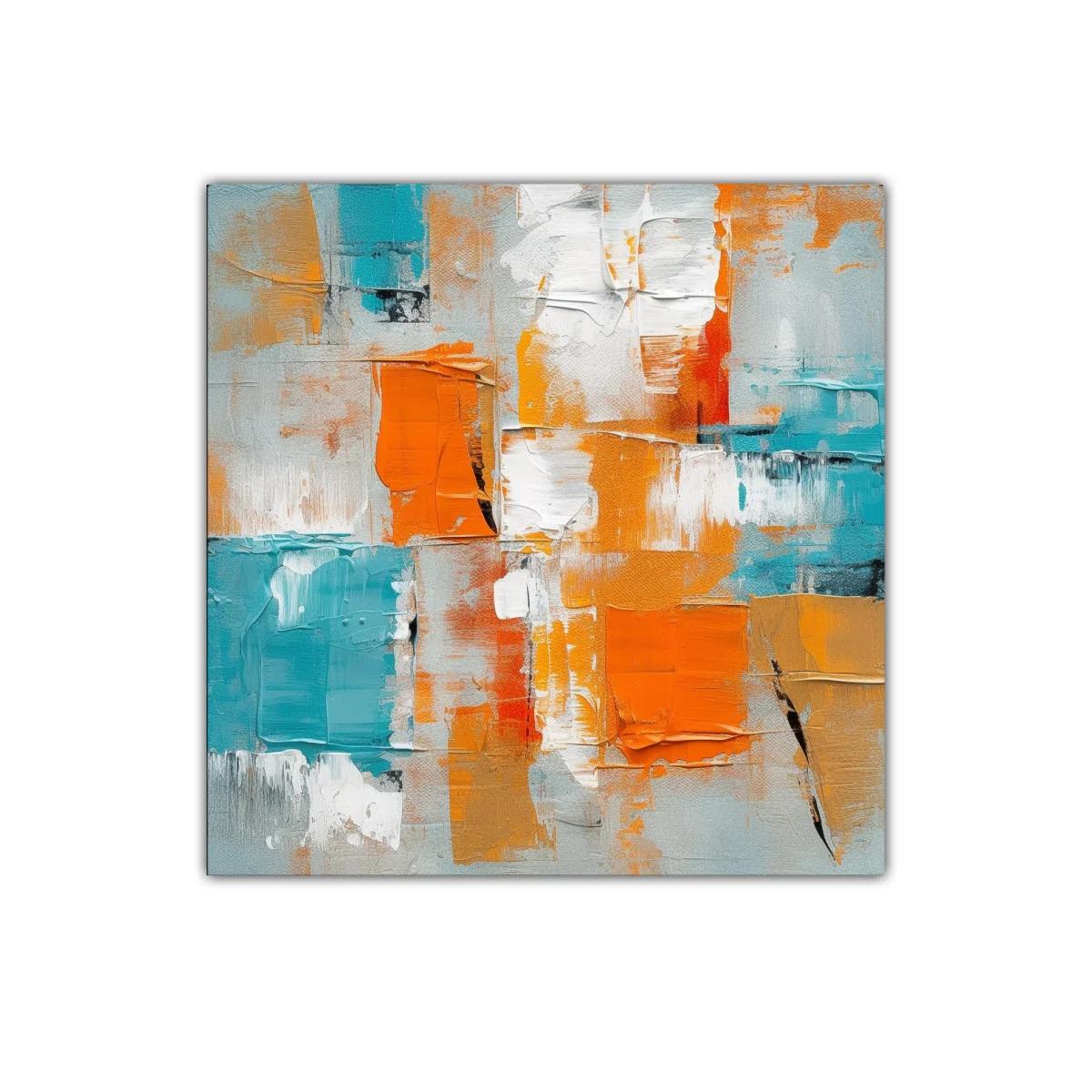 Cuadro abstracto con tonos naranjas y azules vibrantes — miniatura 1