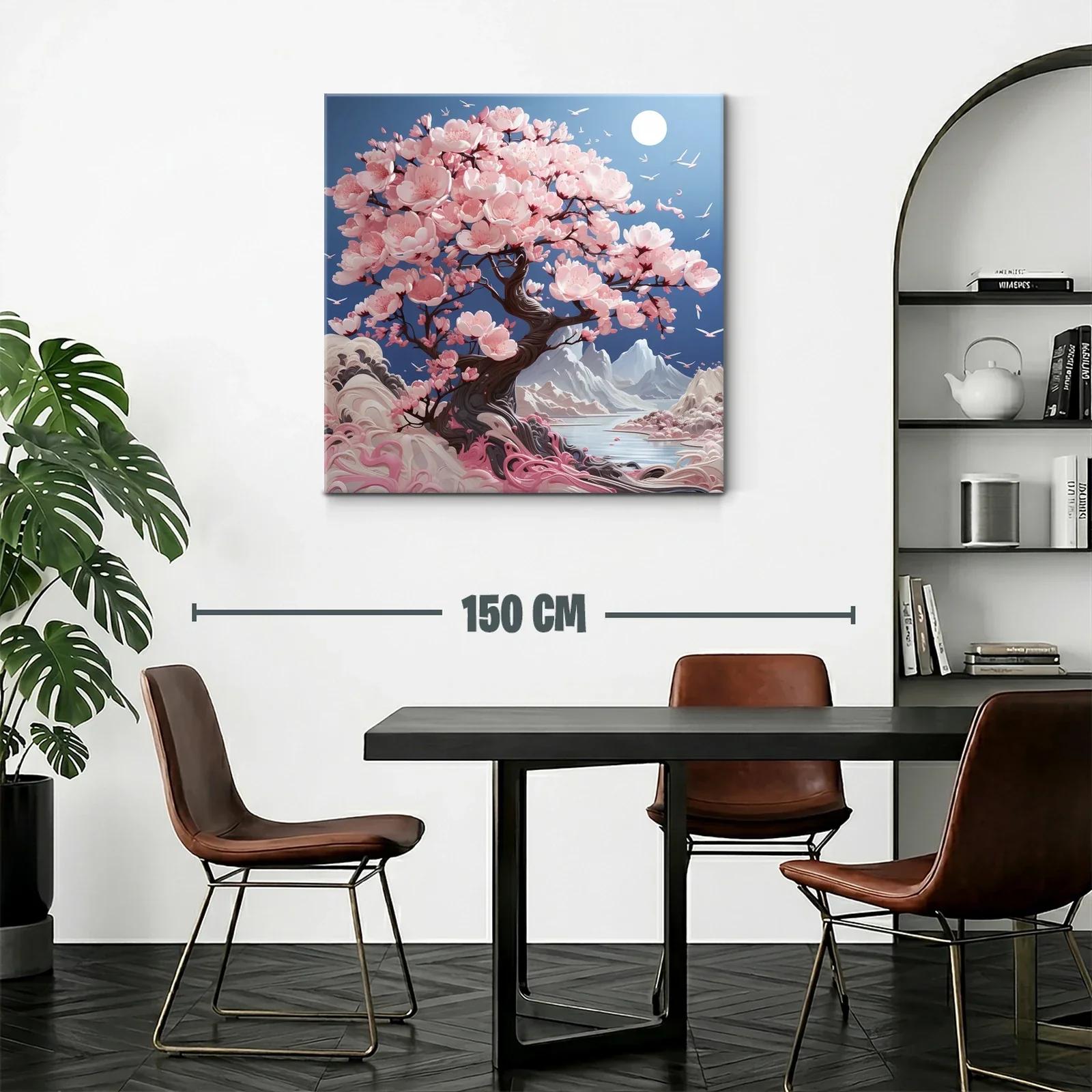 Árbol de flores rosas en paisaje sereno de montaña — miniatura 2