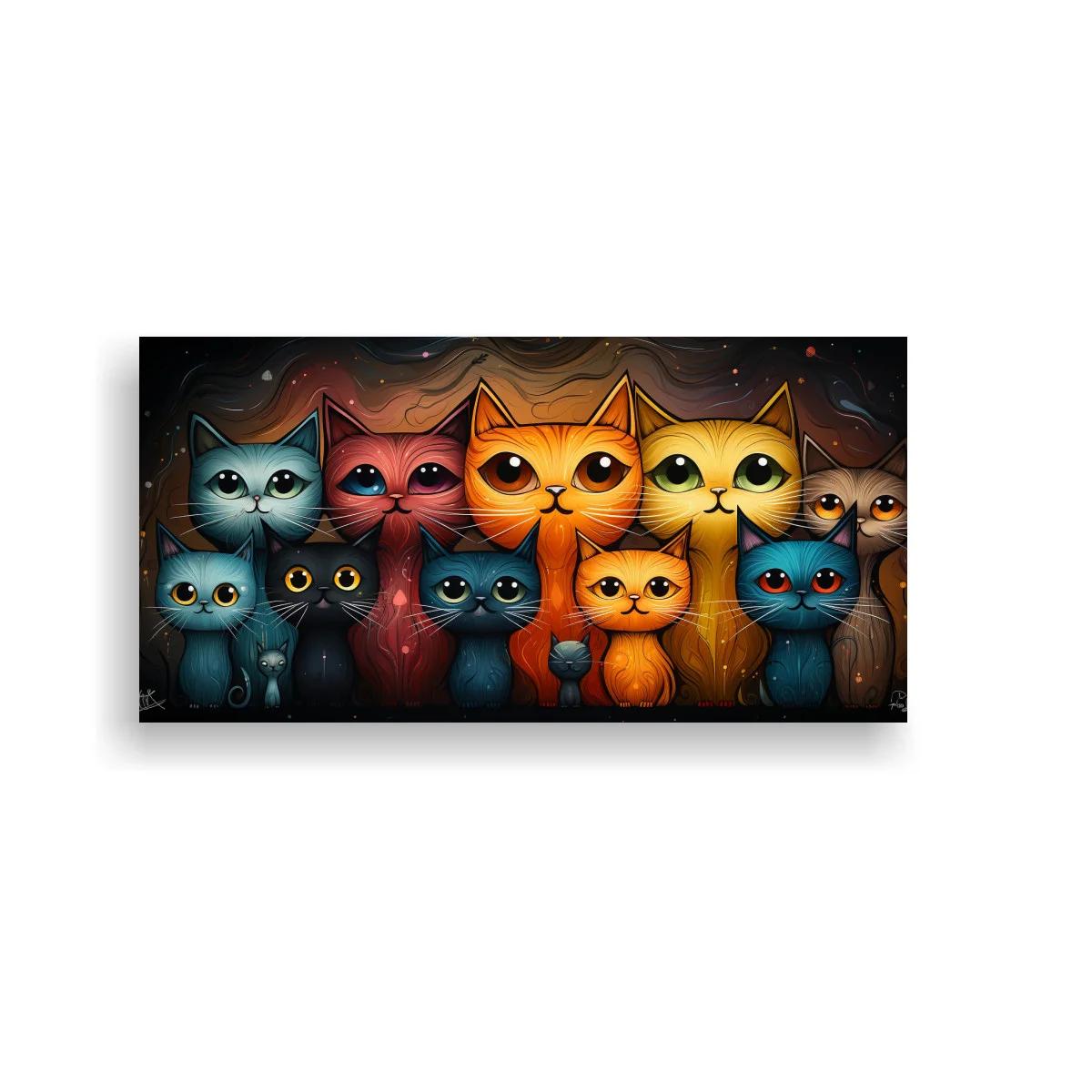 Cuadro grupo de gatos de ojos grandes con gatito naranja